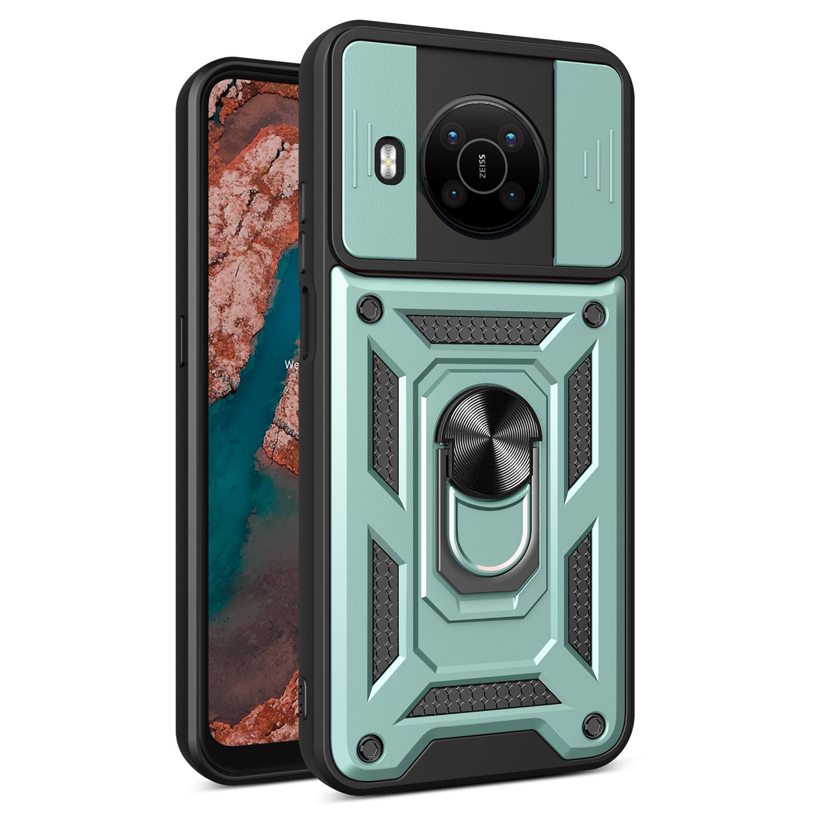 Dia-kameraabdeckungsfunktion Hülle Für Nokia X100 PC + TPU Hybrid Drop-proof-telefonschutz Mit Rotierenden Metallständer - Grün, Nokia X100 5G
Dia-kameraabdeckungsfunktion Hülle Für Nokia X100 PC + TPU Hybrid Drop-proof-telefonschutz Mit Rotierenden Metallständer - Grün, Nokia X100 5G