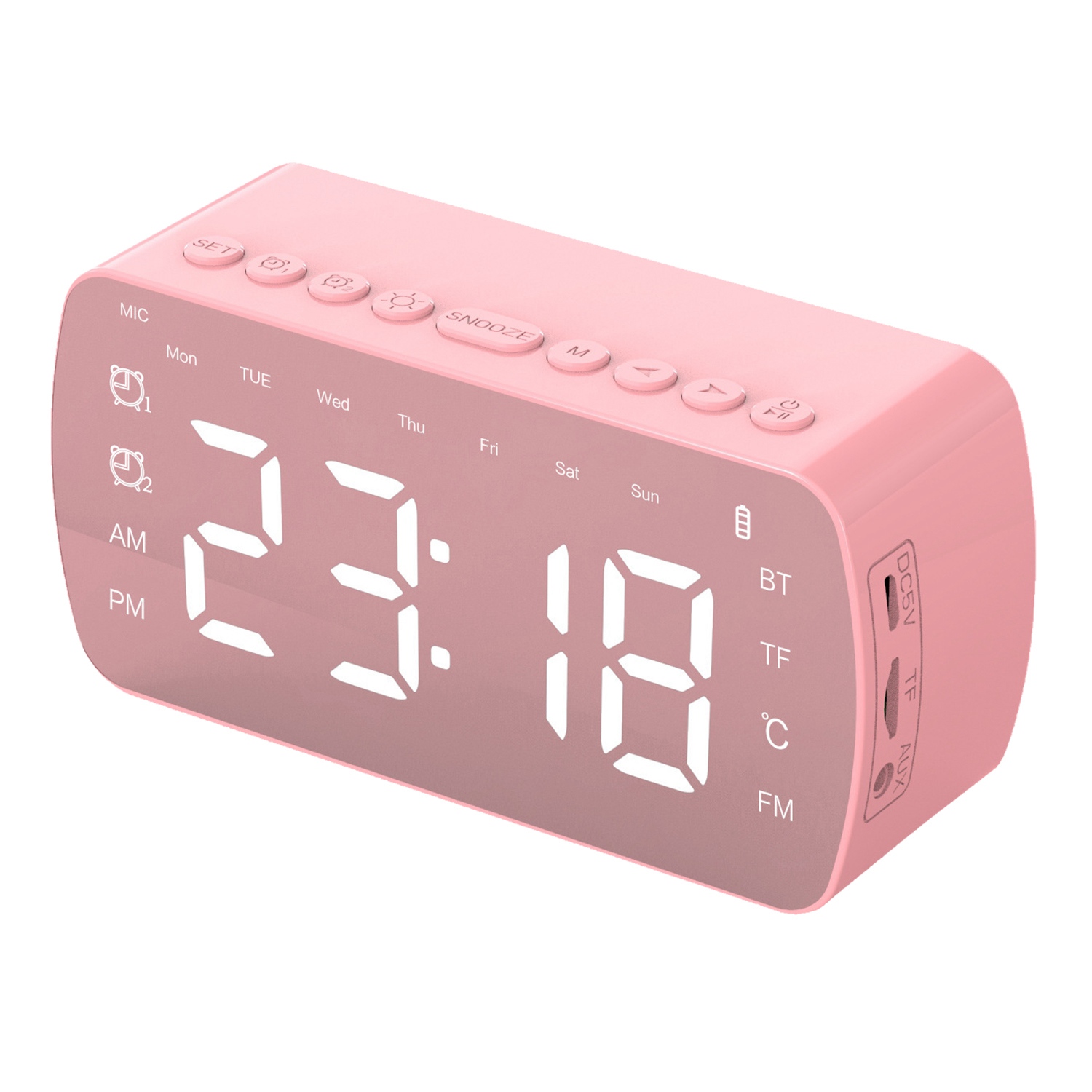G10 Multifunction Alarm Clock for Bedroom, Office Digital Clock Bluetooth Speaker Small Alarm Clock with LED Display for Adults / Teens - Pink
G10 Multifunction Alarm Clock for Bedroom, Office Digital Clock Bluetooth Speaker Small Alarm Clock with LED Display for Adults / Teens - Pink