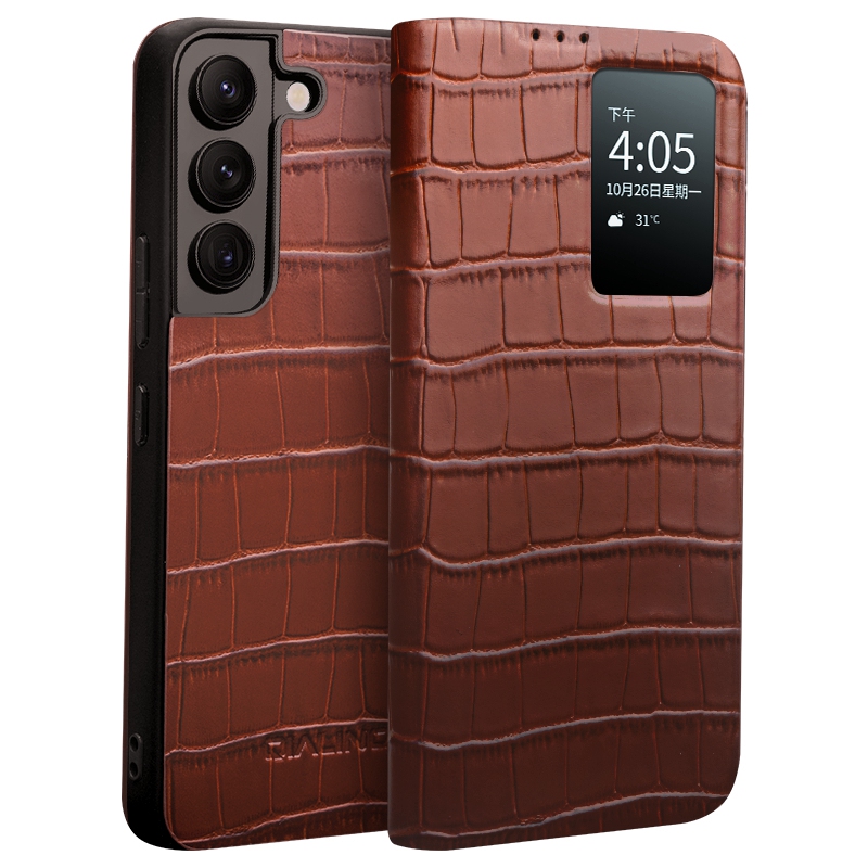 QIALINO For Samsung Galaxy S21 4G/5G View Window Phone Cover Drop Proof Crocodile Texture Genuine Leather Folio Flip Auto Wake/Sleep Case - Brown, Galaxy S21 4G
QIALINO For Samsung Galaxy S21 4G/5G View Window Phone Cover Drop Proof Crocodile Texture Genuine Leather Folio Flip Auto Wake/Sleep Case - Brown, Galaxy S21 4G