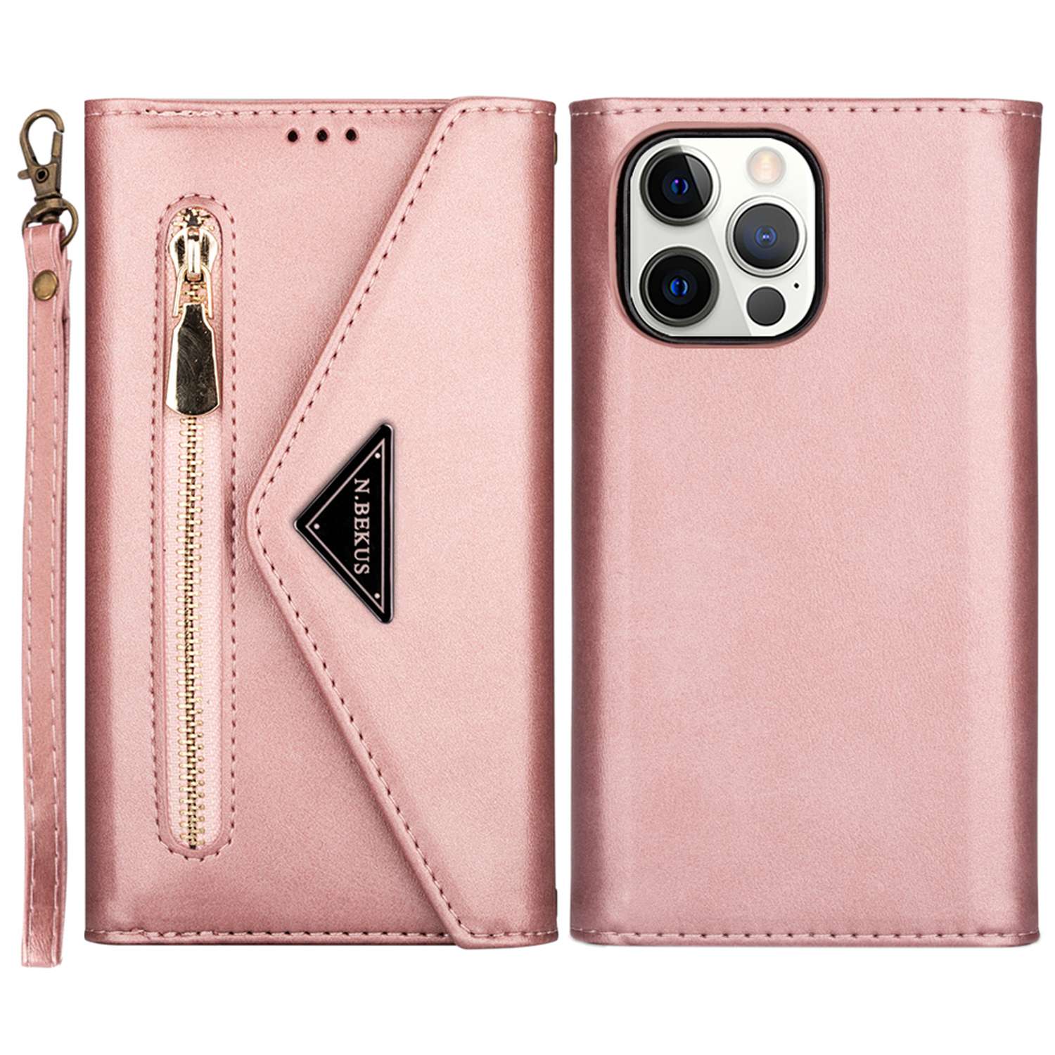For iPhone 14 Pro 6.1 inch Anti-fall Phone Case Multiple Card Slots Wear-resistant PU Leather Zipper Wallet Stand Cover with Short + Long Strap - Rose Gold, iPhone 14 Pro
For iPhone 14 Pro 6.1 inch Anti-fall Phone Case Multiple Card Slots Wear-resistant PU Leather Zipper Wallet Stand Cover with Short + Long Strap - Rose Gold, iPhone 14 Pro
