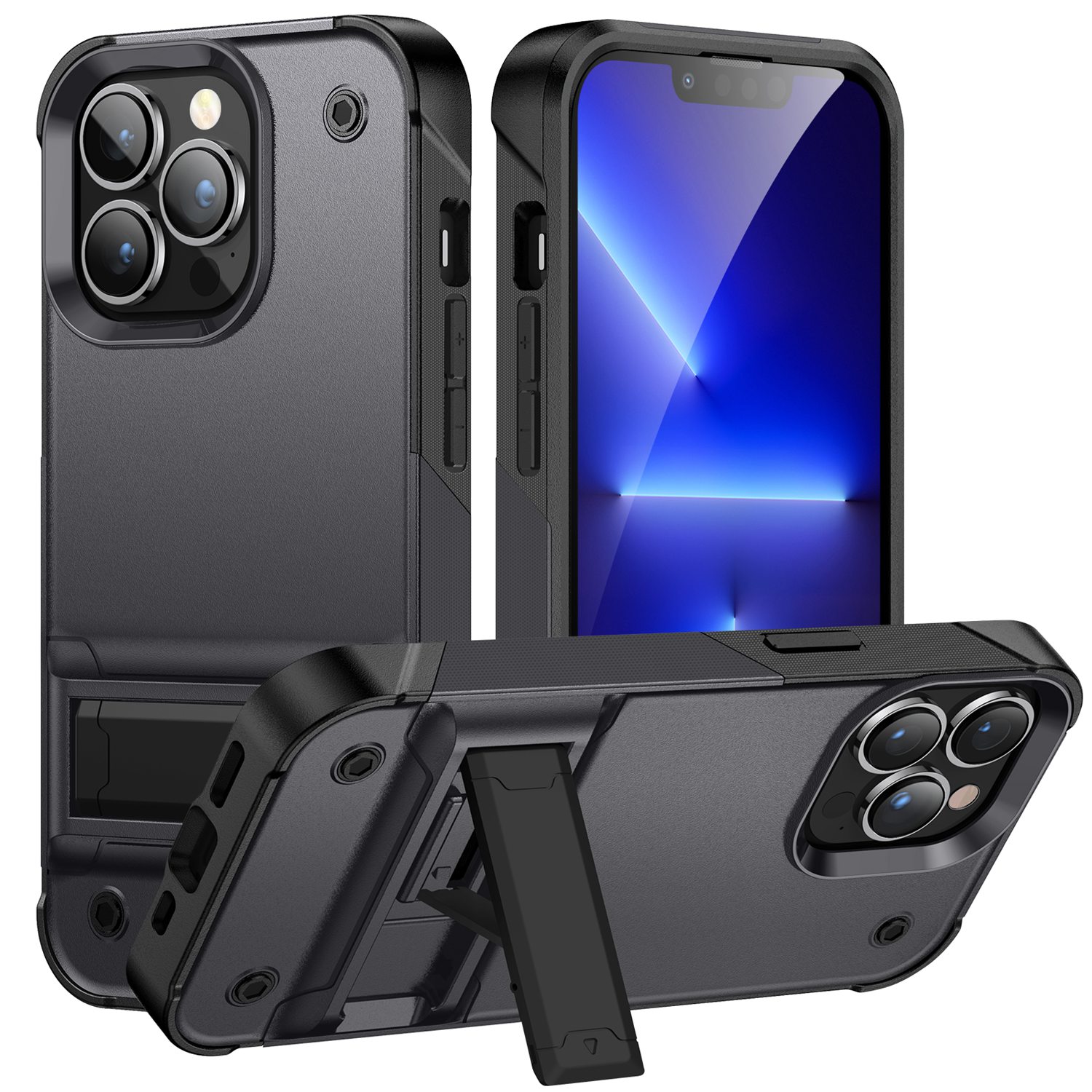 For iPhone 14 6.1 inch Military Grade Drop-proof Anti-wear Protective Cover Kickstand Function PC+TPU Mobile Phone Case - Black / Black, iPhone 14 6.1 inch
For iPhone 14 6.1 inch Military Grade Drop-proof Anti-wear Protective Cover Kickstand Function PC+TPU Mobile Phone Case - Black / Black, iPhone 14 6.1 inch