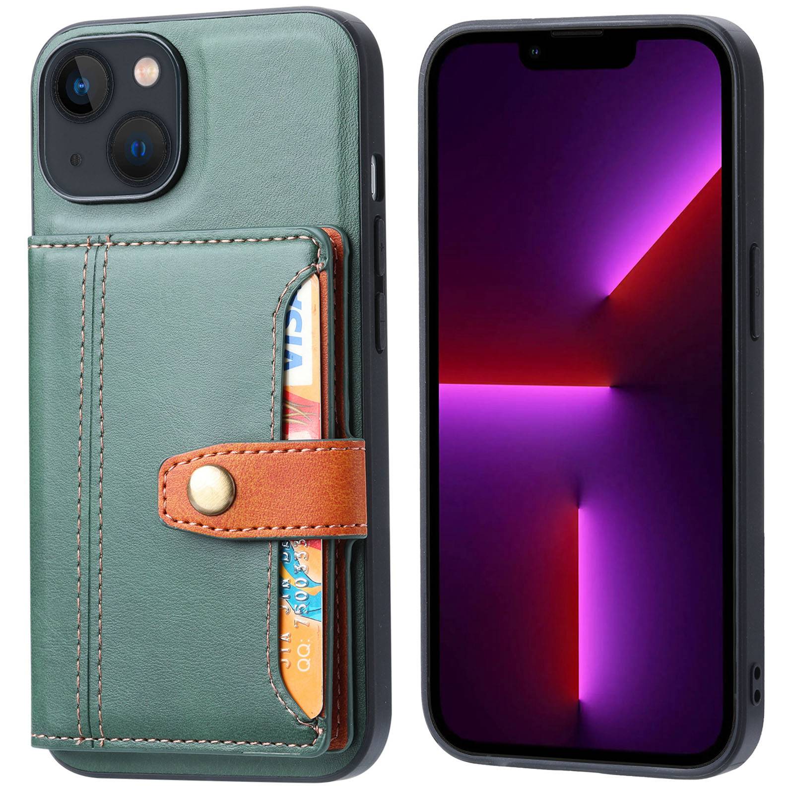 PU Leather Coated TPU Case for iPhone 14 6.1 inch, Kickstand Function Card Slot Design Anti-wear Protective Cover - Green, iPhone 14
PU Leather Coated TPU Case for iPhone 14 6.1 inch, Kickstand Function Card Slot Design Anti-wear Protective Cover - Green, iPhone 14