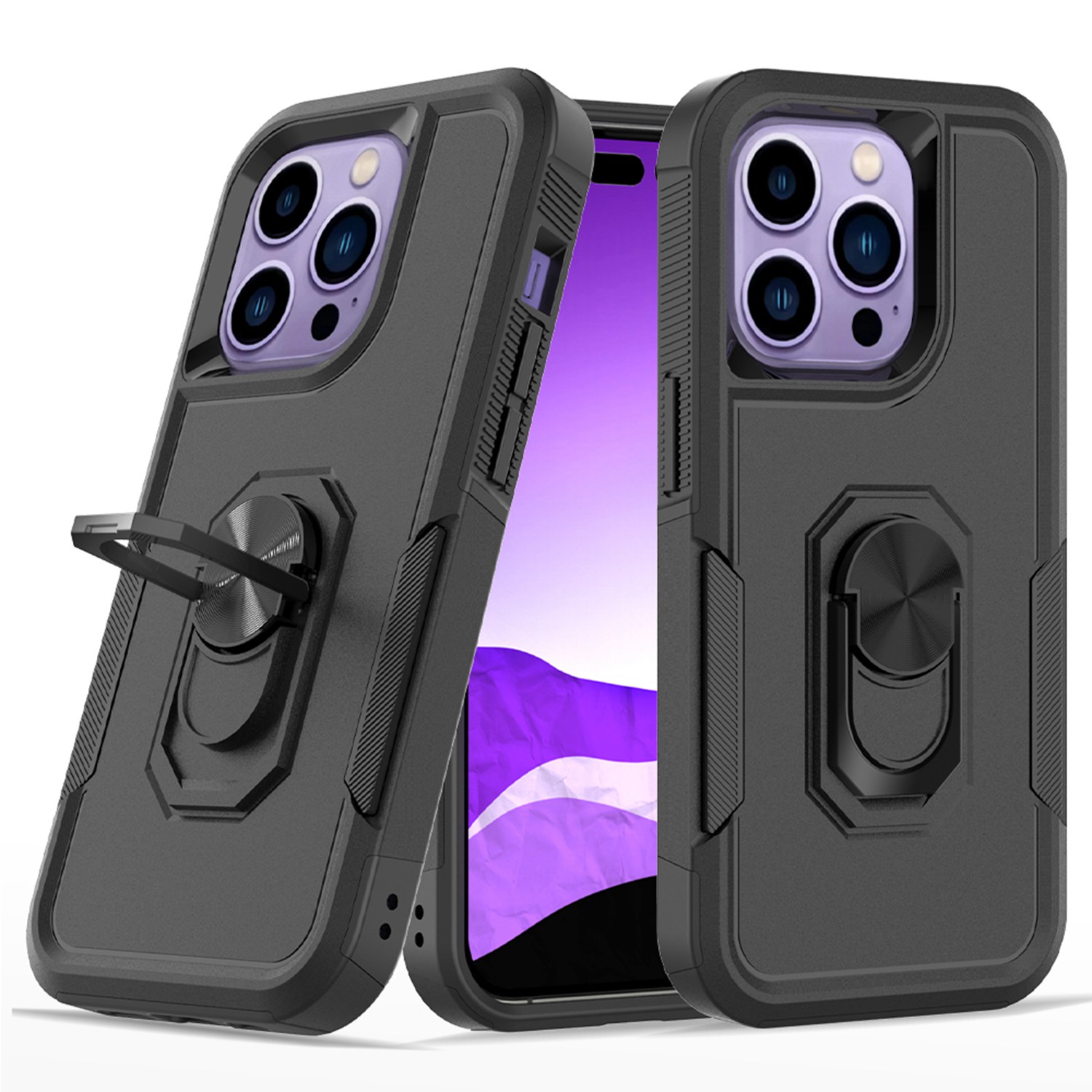Metal Ring Kickstand Case for iPhone 14 Pro 6.1 inch, Hard PC + Soft TPU Drop-proof Phone Cover - Black, iPhone 14 Pro
Metal Ring Kickstand Case for iPhone 14 Pro 6.1 inch, Hard PC + Soft TPU Drop-proof Phone Cover - Black, iPhone 14 Pro