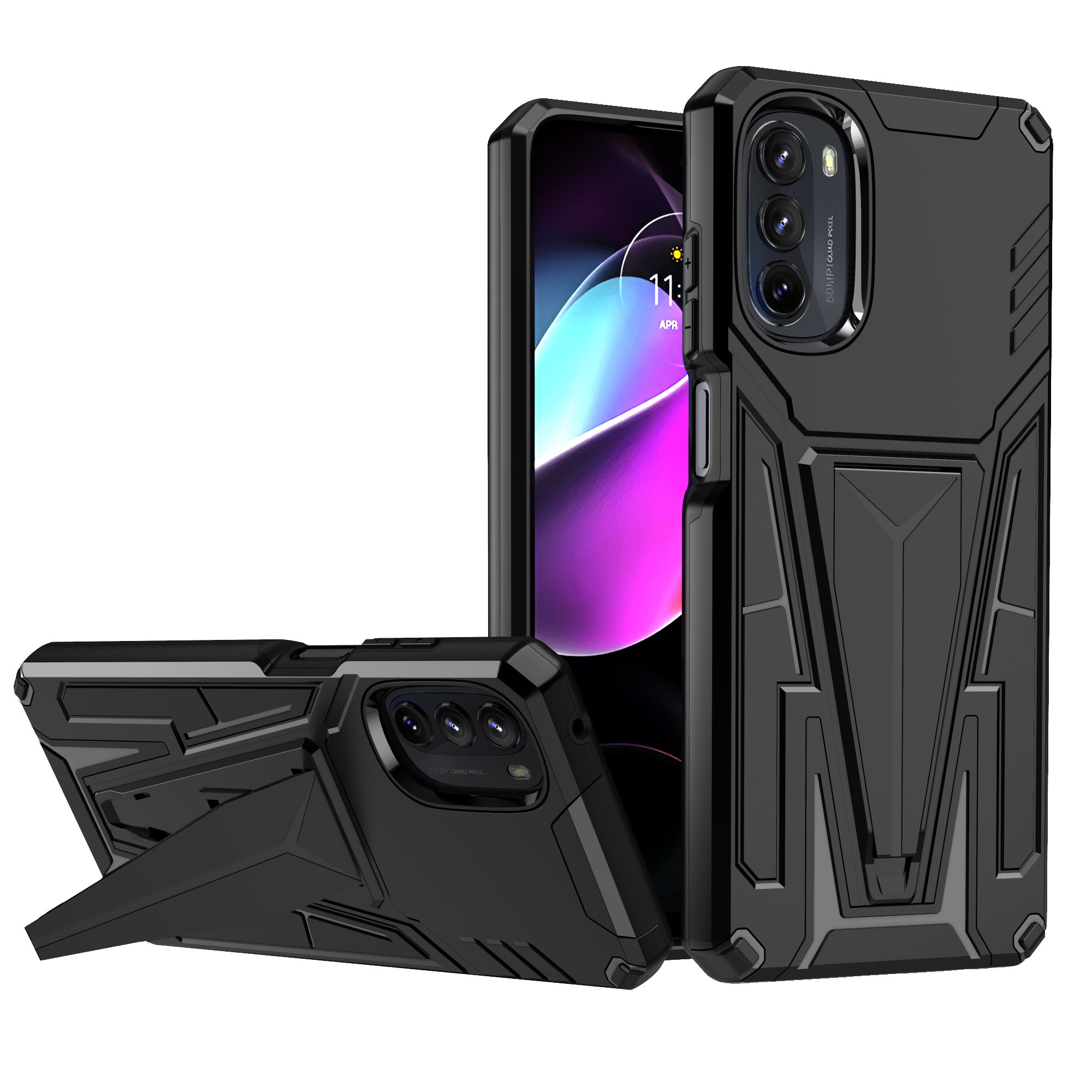 For Motorola Moto G (2022) 5G PC + TPU Dual Layer Precise Cutout Phone Case V-Shaped Kickstand Protector with Built-in Magnetic Holder Metal Sheet - Black
For Motorola Moto G (2022) 5G PC + TPU Dual Layer Precise Cutout Phone Case V-Shaped Kickstand Protector with Built-in Magnetic Holder Metal Sheet - Black
