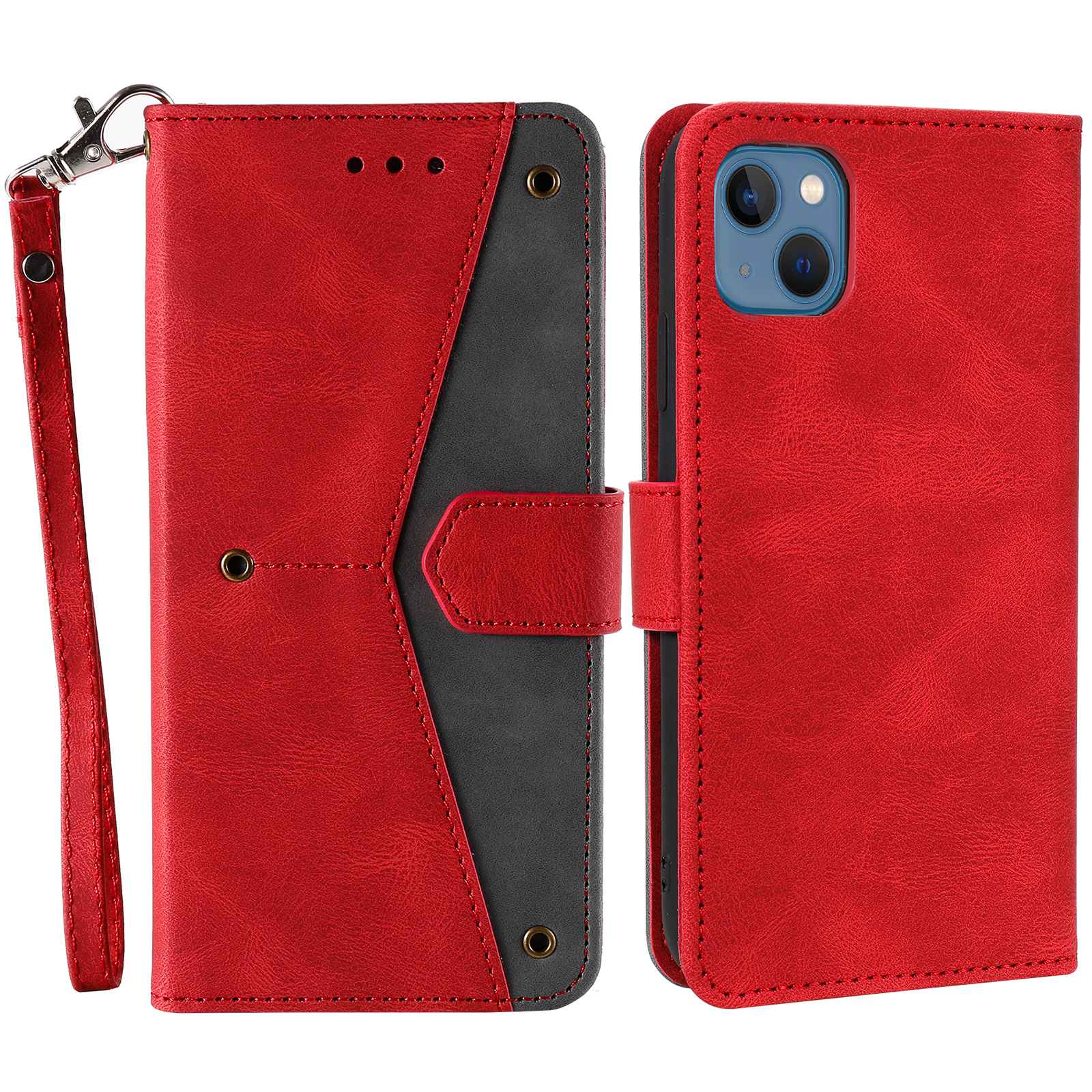 For iPhone 14 Plus Splicing Stitching Skin-touch Folio Flip Case Stand PU Leather Drop-proof Cell Phone Cover - Red, iPhone 14 Plus
For iPhone 14 Plus Splicing Stitching Skin-touch Folio Flip Case Stand PU Leather Drop-proof Cell Phone Cover - Red, iPhone 14 Plus