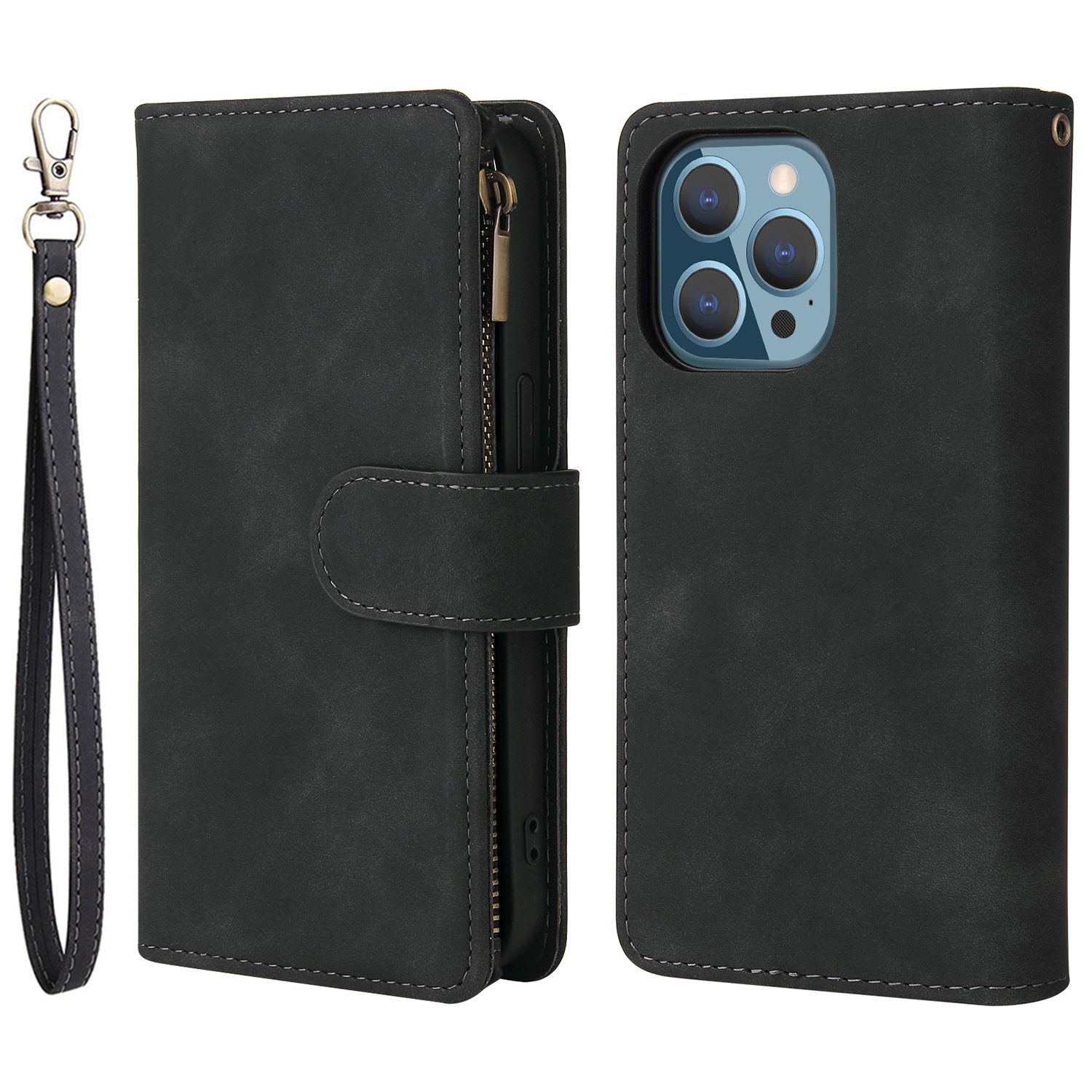 For iPhone 13 Pro 6.1 inch Zipper Pocket Design PU Leather Mobile Phone Wallet Stand Cover Multi Card Slots Drop-proof Case - Black, iPhone 13 Pro
For iPhone 13 Pro 6.1 inch Zipper Pocket Design PU Leather Mobile Phone Wallet Stand Cover Multi Card Slots Drop-proof Case - Black, iPhone 13 Pro