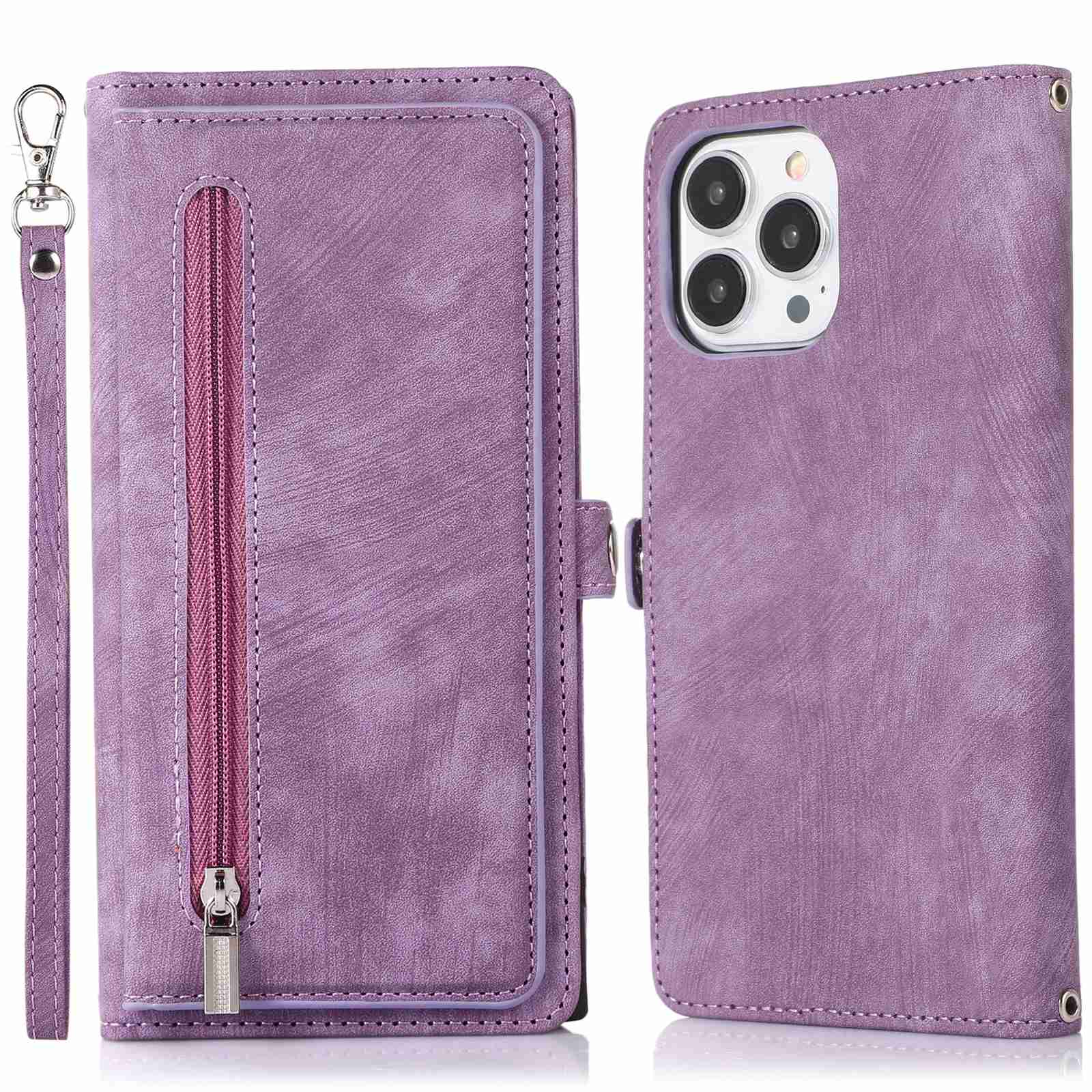 For iPhone 13 Pro 6.1 inch Zipper Pocket Wallet Flip Case 9 Card Slots PU Leather Stand Mobile Phone Shell with Wrist Strap - Purple, iPhone 13 Pro
For iPhone 13 Pro 6.1 inch Zipper Pocket Wallet Flip Case 9 Card Slots PU Leather Stand Mobile Phone Shell with Wrist Strap - Purple, iPhone 13 Pro