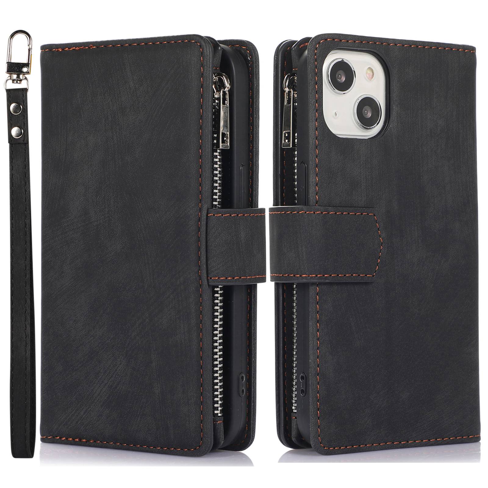 For iPhone 13 6.1 inch Zipper Pocket Phone Stand Wallet Case Skin-touch PU Leather Drop-proof Card Holder Shell with Wrist and Shoulder Strap - Black, iPhone 13
For iPhone 13 6.1 inch Zipper Pocket Phone Stand Wallet Case Skin-touch PU Leather Drop-proof Card Holder Shell with Wrist and Shoulder Strap - Black, iPhone 13