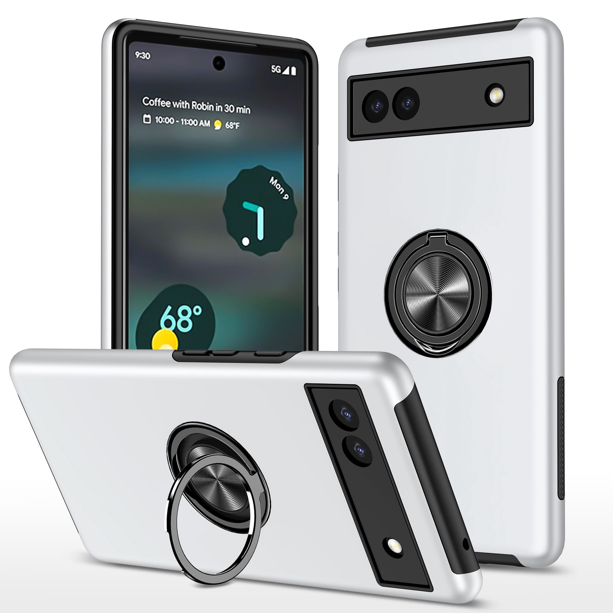 Für Google Pixel 6a Rotation Ring Ring Kickstand Phone Hülle Hartes PC Soft TPU Dual Layer Stoßdämpfung Schutzschutzabdeckung - Silber-, Google Pixel 6a
Für Google Pixel 6a Rotation Ring Ring Kickstand Phone Hülle Hartes PC Soft TPU Dual Layer Stoßdämpfung Schutzschutzabdeckung - Silber-, Google Pixel 6a