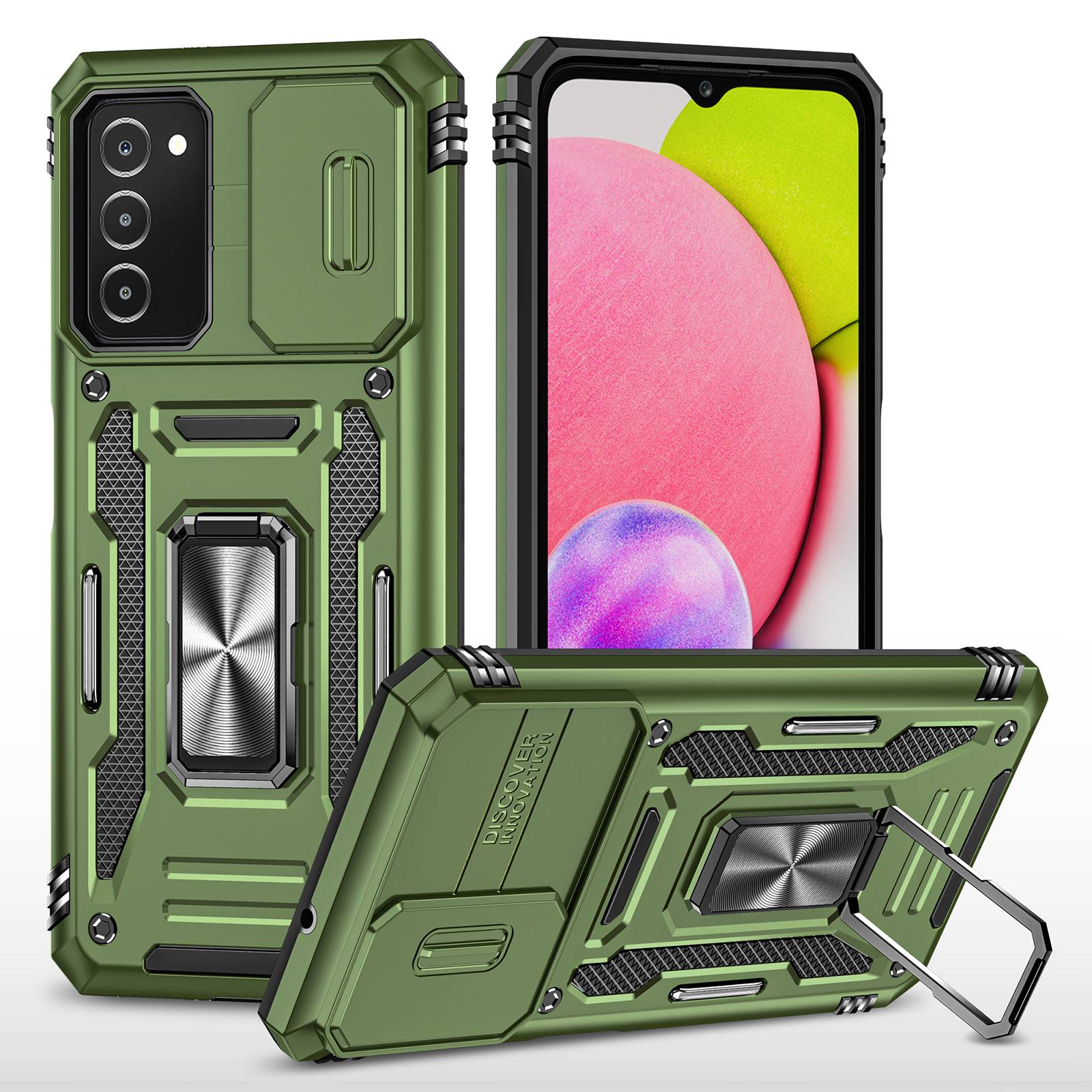 For Samsung Galaxy A03s (164.2 x 75.9 x 9.1mm) Armor Series Drop-proof Hybrid Hard PC Soft TPU Shockproof Case Ring Car Mount Kickstand Back Shell with Camera Cover - Olive Green, Samsung Galaxy A03s (164.2 x 75.9 x 9.1mm)
For Samsung Galaxy A03s (164.2 x 75.9 x 9.1mm) Armor Series Drop-proof Hybrid Hard PC Soft TPU Shockproof Case Ring Car Mount Kickstand Back Shell with Camera Cover - Olive Green, Samsung Galaxy A03s (164.2 x 75.9 x 9.1mm)