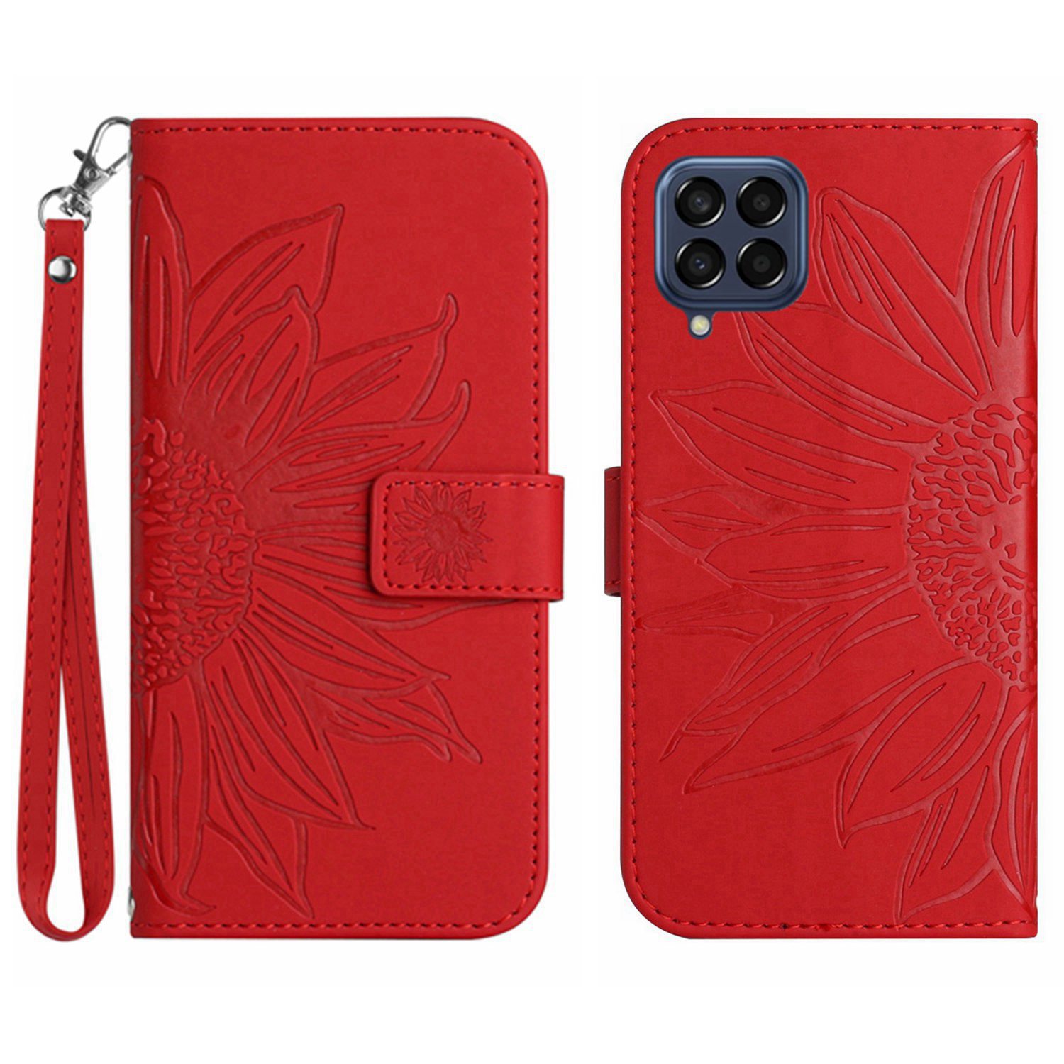For Samsung Galaxy M33 5G (Global Version) HT04 Skin-Touch PU Leather Phone Shockproof Case Imprinted Sunflower Flip Stand Wallet Cover with Hand Strap - Red, Galaxy M33 5G (Global Version)
For Samsung Galaxy M33 5G (Global Version) HT04 Skin-Touch PU Leather Phone Shockproof Case Imprinted Sunflower Flip Stand Wallet Cover with Hand Strap - Red, Galaxy M33 5G (Global Version)