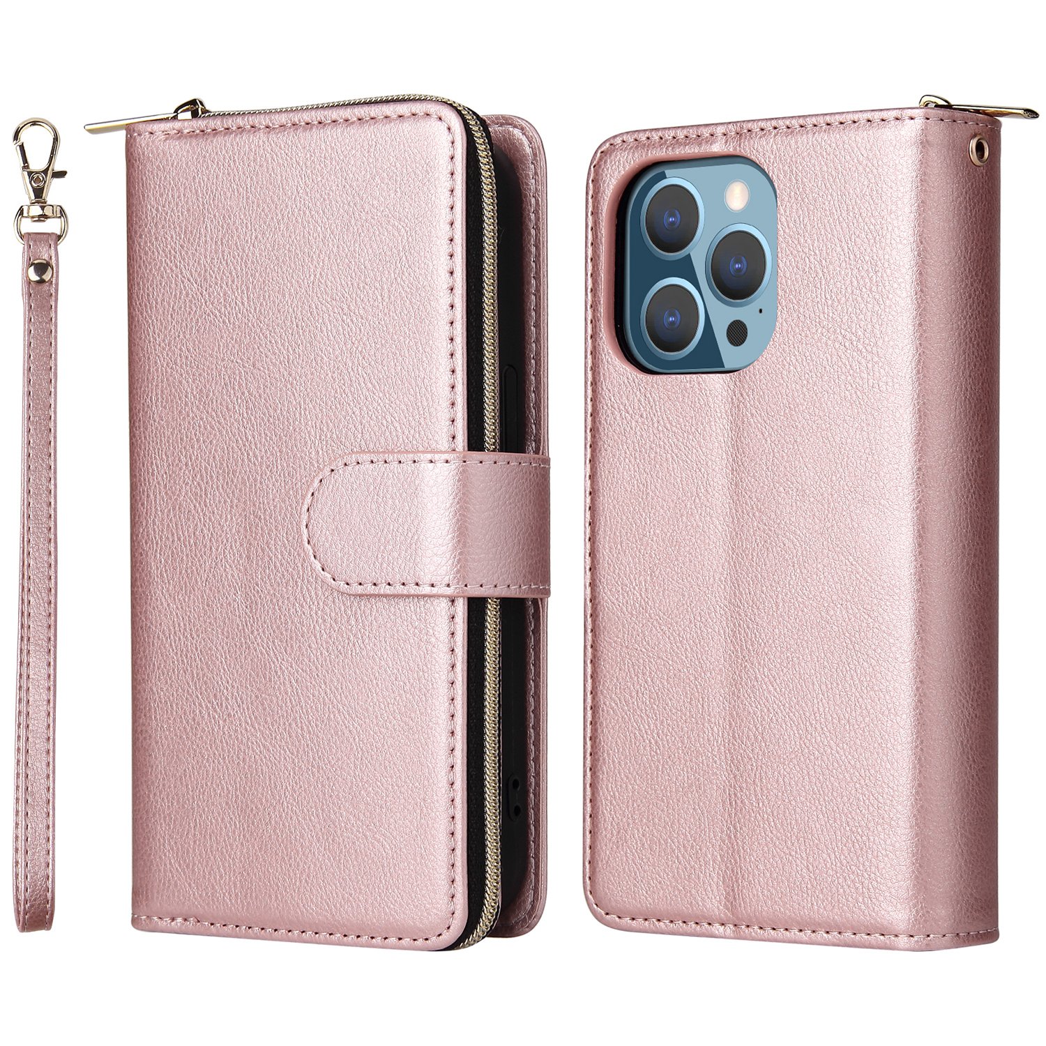Drop-proof Phone Case For iPhone 13 Pro 6.1 inch, Flip Stand Wallet PU Leather Magnetic Zipper Pocket Smartphone Cover 9 Card Slots with Strap - Rose Gold, iPhone 13 Pro
Drop-proof Phone Case For iPhone 13 Pro 6.1 inch, Flip Stand Wallet PU Leather Magnetic Zipper Pocket Smartphone Cover 9 Card Slots with Strap - Rose Gold, iPhone 13 Pro