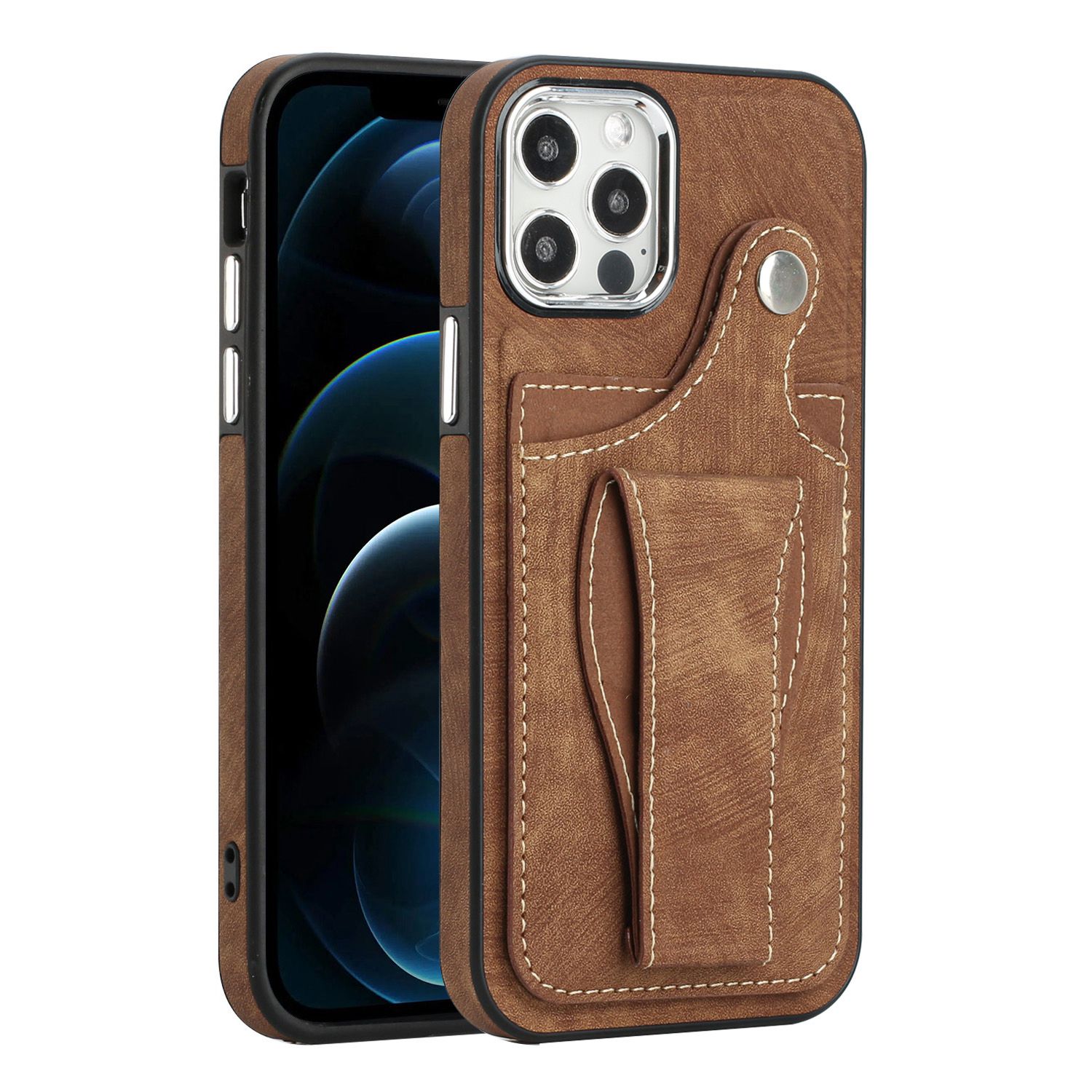 For iPhone 12 / 12 Pro 6.1 inch Rotary Kickstand PU Leather Coated TPU Case Snap Button Card Holder Collision Resistant Phone Cover - Brown, iPhone 12
For iPhone 12 / 12 Pro 6.1 inch Rotary Kickstand PU Leather Coated TPU Case Snap Button Card Holder Collision Resistant Phone Cover - Brown, iPhone 12