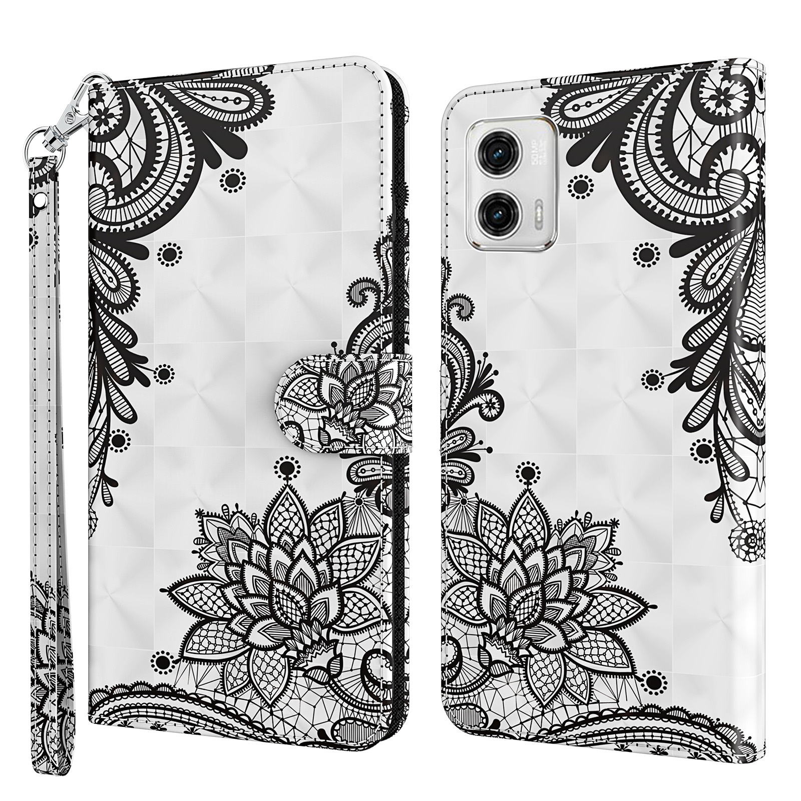 Für Motorola Moto G73 5G PU Leder Brieftasche Hülle Ständer 3D -muster Druckphase Mit Riemen - Spitzenblume, Motorola Moto G73 5G
Für Motorola Moto G73 5G PU Leder Brieftasche Hülle Ständer 3D -muster Druckphase Mit Riemen - Spitzenblume, Motorola Moto G73 5G