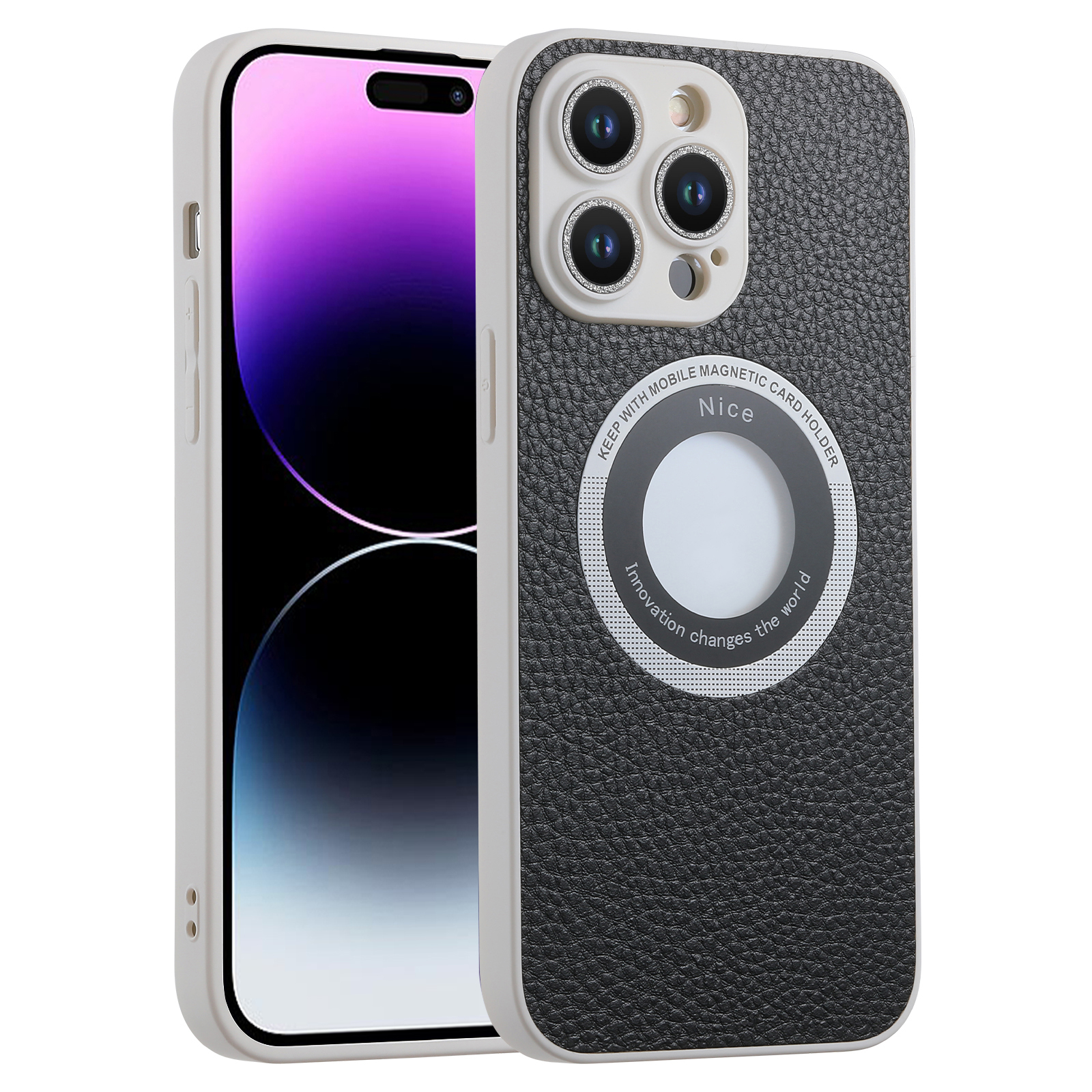 Für Iphone 14 Pro Leder Beschichtete TPU -telefonhülle Kompatibel Mit Magsafe, Glitter Glass Lens Protector Phone Deckung - Schwarz, iPhone 14 Pro
Für Iphone 14 Pro Leder Beschichtete TPU -telefonhülle Kompatibel Mit Magsafe, Glitter Glass Lens Protector Phone Deckung - Schwarz, iPhone 14 Pro