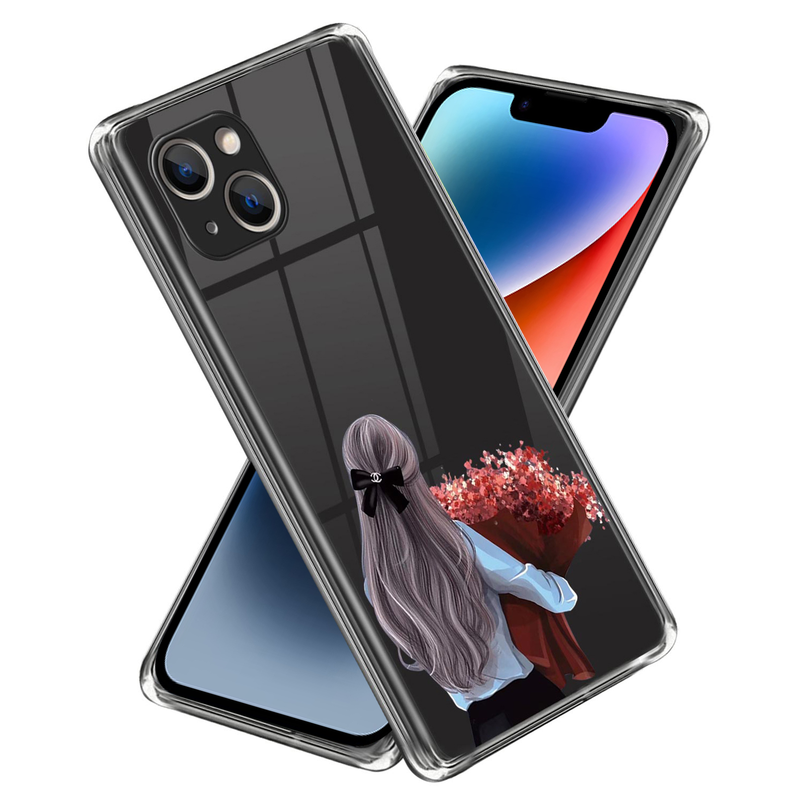 Musterdruckphase Für Iphone 14, Anti-drop-tpu-mobiel-telefonabdeckung - Mädchen Mit Blume / Links, iPhone 14 
Musterdruckphase Für Iphone 14, Anti-drop-tpu-mobiel-telefonabdeckung - Mädchen Mit Blume / Links, iPhone 14