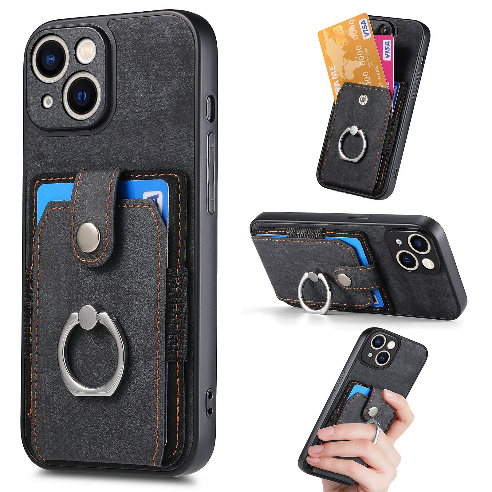 Für Iphone 13 Ring Kickstand -kartenhalter -telefonhülle PU Leder+pc+tpu -schutzabdeckung - Schwarz, iPhone 13
Für Iphone 13 Ring Kickstand -kartenhalter -telefonhülle PU Leder+pc+tpu -schutzabdeckung - Schwarz, iPhone 13
