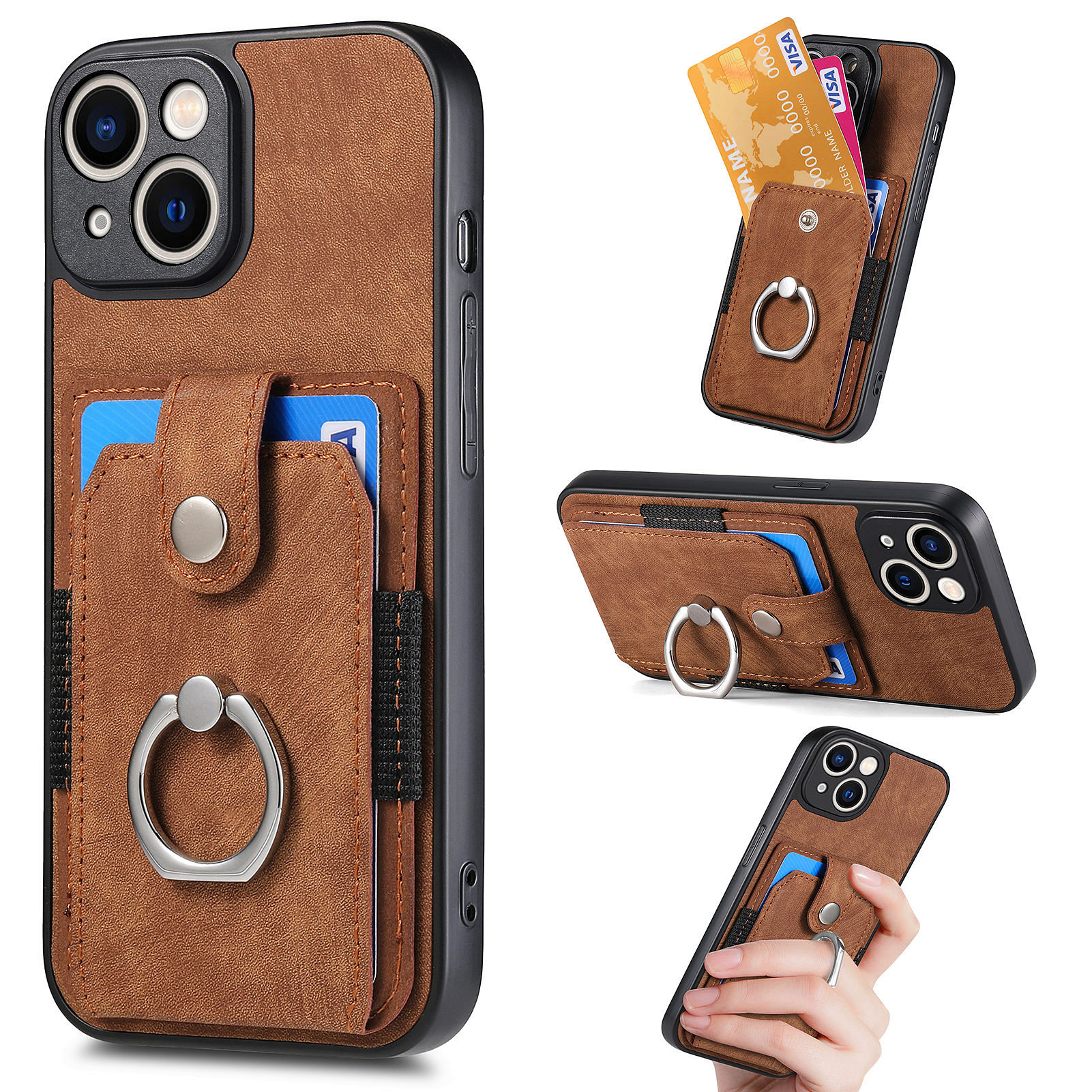Für Iphone 13 Ring Kickstand -kartenhalter -telefonhülle PU Leder+pc+tpu -schutzabdeckung - Braun, iPhone 13
Für Iphone 13 Ring Kickstand -kartenhalter -telefonhülle PU Leder+pc+tpu -schutzabdeckung - Braun, iPhone 13