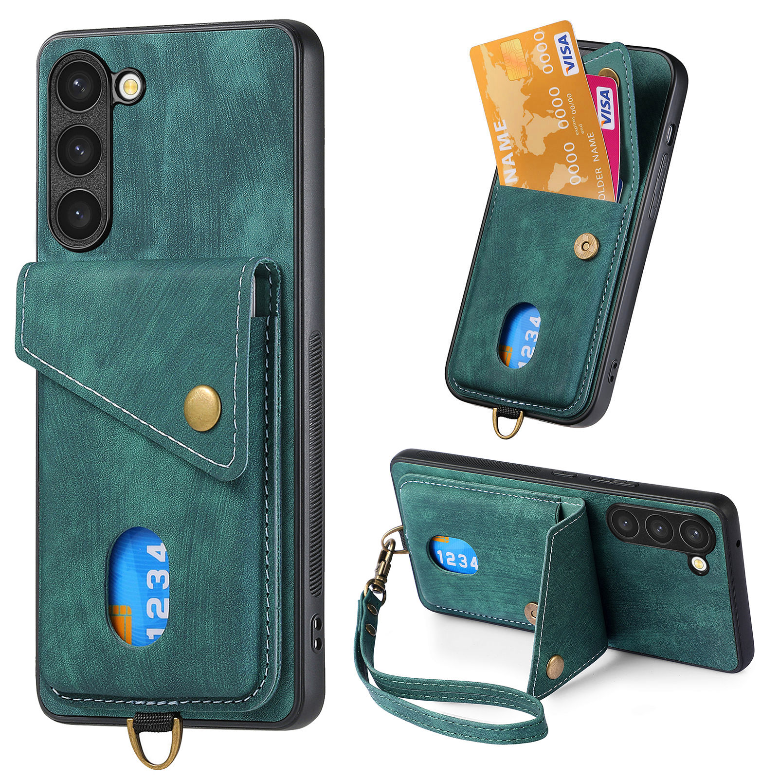 Für Samsung Galaxy S23+ Kartenplätze Kickstand Cover Vintage PU Lederbeschichteter Pc+ Tpu -telefonhülle - Grün, Galaxy S23+ 
Für Samsung Galaxy S23+ Kartenplätze Kickstand Cover Vintage PU Lederbeschichteter Pc+ Tpu -telefonhülle - Grün, Galaxy S23+