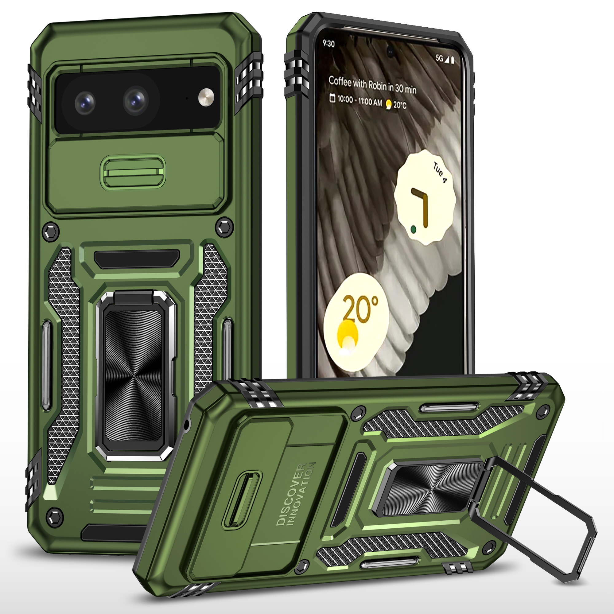 Für Google Pixel 8 Armor Series PC + TPU Phone Case Ring Kickstand Cover Mit Folienkamerafenster - Olivengrün, Google Pixel 8
Für Google Pixel 8 Armor Series PC + TPU Phone Case Ring Kickstand Cover Mit Folienkamerafenster - Olivengrün, Google Pixel 8