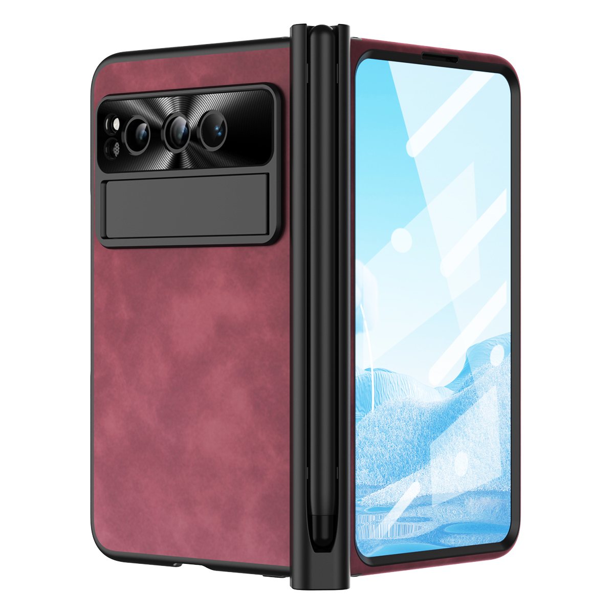 Für Google Pixel Klickstand -telefonhülle Leder+pc -abdeckung Mit Temperamentvollem Glasfilm Und Stiftstift - Rot, Google Pixel Fold
Für Google Pixel Klickstand -telefonhülle Leder+pc -abdeckung Mit Temperamentvollem Glasfilm Und Stiftstift - Rot, Google Pixel Fold