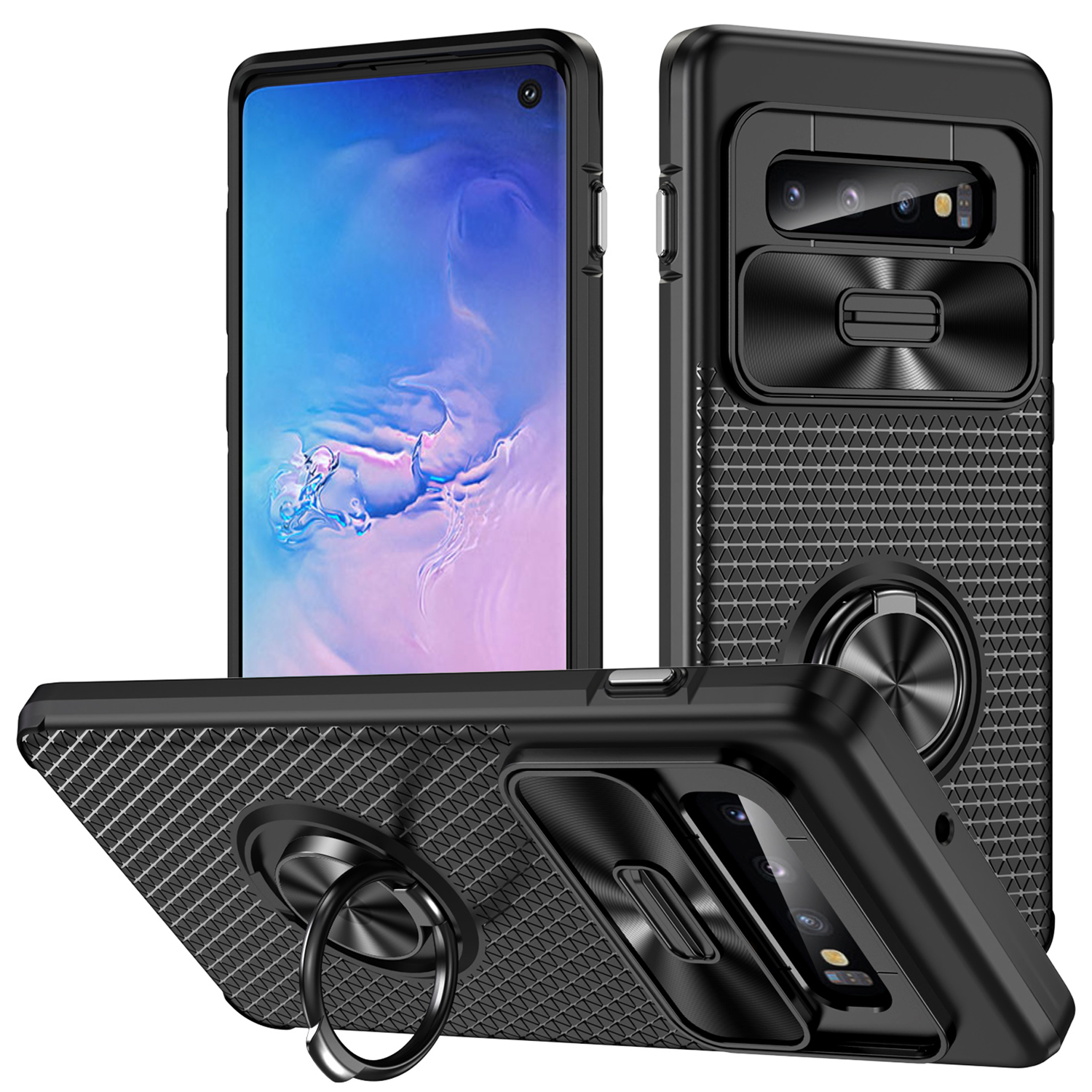 Für Samsung Galaxy S10 Ring Kickstand Phone Hülle PC + TPU -rückzugabdeckung Mit Dia Camera Deckel - Schwarz, Galaxy S10
Für Samsung Galaxy S10 Ring Kickstand Phone Hülle PC + TPU -rückzugabdeckung Mit Dia Camera Deckel - Schwarz, Galaxy S10