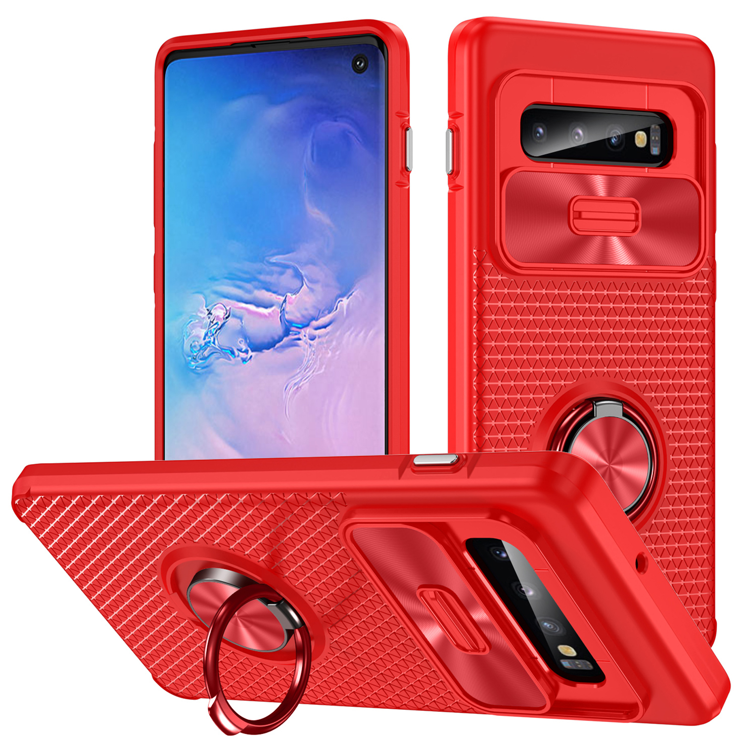 Für Samsung Galaxy S10 Ring Kickstand Phone Hülle PC + TPU -rückzugabdeckung Mit Dia Camera Deckel - Rot, Galaxy S10
Für Samsung Galaxy S10 Ring Kickstand Phone Hülle PC + TPU -rückzugabdeckung Mit Dia Camera Deckel - Rot, Galaxy S10