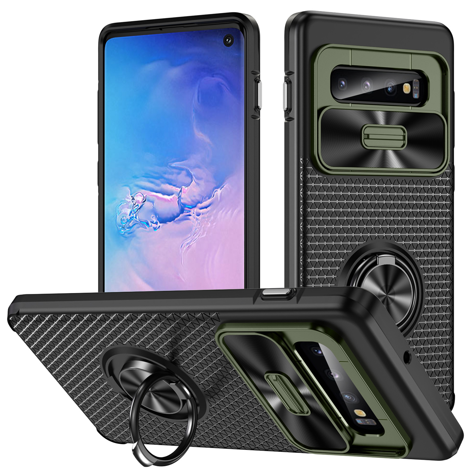 Für Samsung Galaxy S10 Ring Kickstand Phone Hülle PC + TPU -rückzugabdeckung Mit Dia Camera Deckel - Armeegrün+schwarz, Galaxy S10
Für Samsung Galaxy S10 Ring Kickstand Phone Hülle PC + TPU -rückzugabdeckung Mit Dia Camera Deckel - Armeegrün+schwarz, Galaxy S10