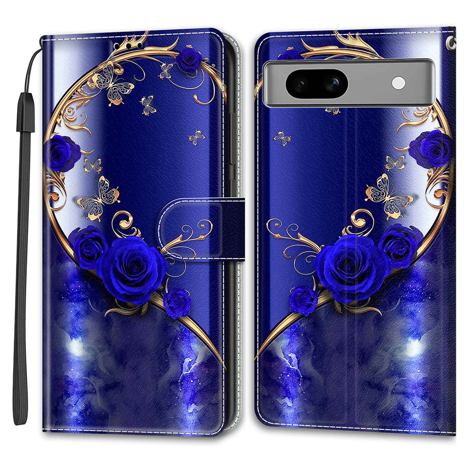 Für Google Pixel 7a PU Ledermuster -druckkoffer -karten -ständer -telefonabdeckung Mit Riemen - Blaue Rose / Goldener Schmetterling, Google Pixel 7a
Für Google Pixel 7a PU Ledermuster -druckkoffer -karten -ständer -telefonabdeckung Mit Riemen - Blaue Rose / Goldener Schmetterling, Google Pixel 7a