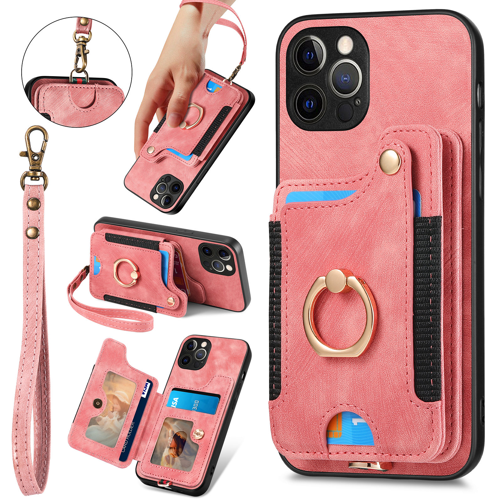 Für Das Iphone 12 Pro RFID -blockierungskartenhalter Telefon Hülle PU Leder+pc+tpu Ring Kickstand Cover - Rosa, iPhone 12 Pro
Für Das Iphone 12 Pro RFID -blockierungskartenhalter Telefon Hülle PU Leder+pc+tpu Ring Kickstand Cover - Rosa, iPhone 12 Pro