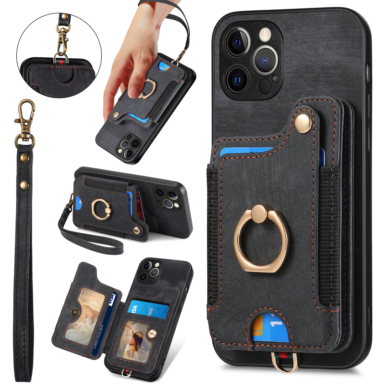 Für Das Iphone 12 Pro RFID -blockierungskartenhalter Telefon Hülle PU Leder+pc+tpu Ring Kickstand Cover - Schwarz, iPhone 12 Pro
Für Das Iphone 12 Pro RFID -blockierungskartenhalter Telefon Hülle PU Leder+pc+tpu Ring Kickstand Cover - Schwarz, iPhone 12 Pro