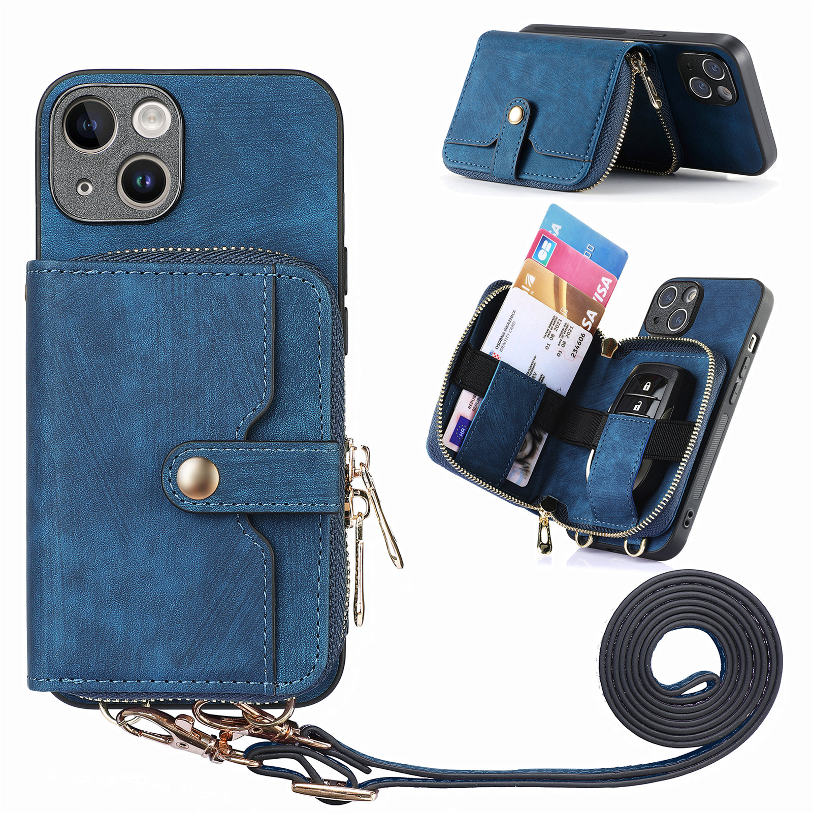 Reißverschluss Brieftaschen -telefon -kickstand Cover Für Iphone 13, PU Leder+pc+tpu -hülle Mit Lanyard - Dunkelblau, iPhone 13
Reißverschluss Brieftaschen -telefon -kickstand Cover Für Iphone 13, PU Leder+pc+tpu -hülle Mit Lanyard - Dunkelblau, iPhone 13
