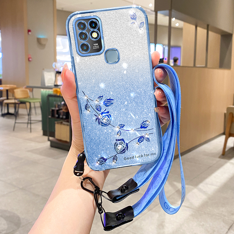 Für Infinix Hot 10 Glitter Flower Muster Phone Case Gradient TPU -rückzugabdeckung Mit Riemen - Blau, Infinix Hot 10
Für Infinix Hot 10 Glitter Flower Muster Phone Case Gradient TPU -rückzugabdeckung Mit Riemen - Blau, Infinix Hot 10