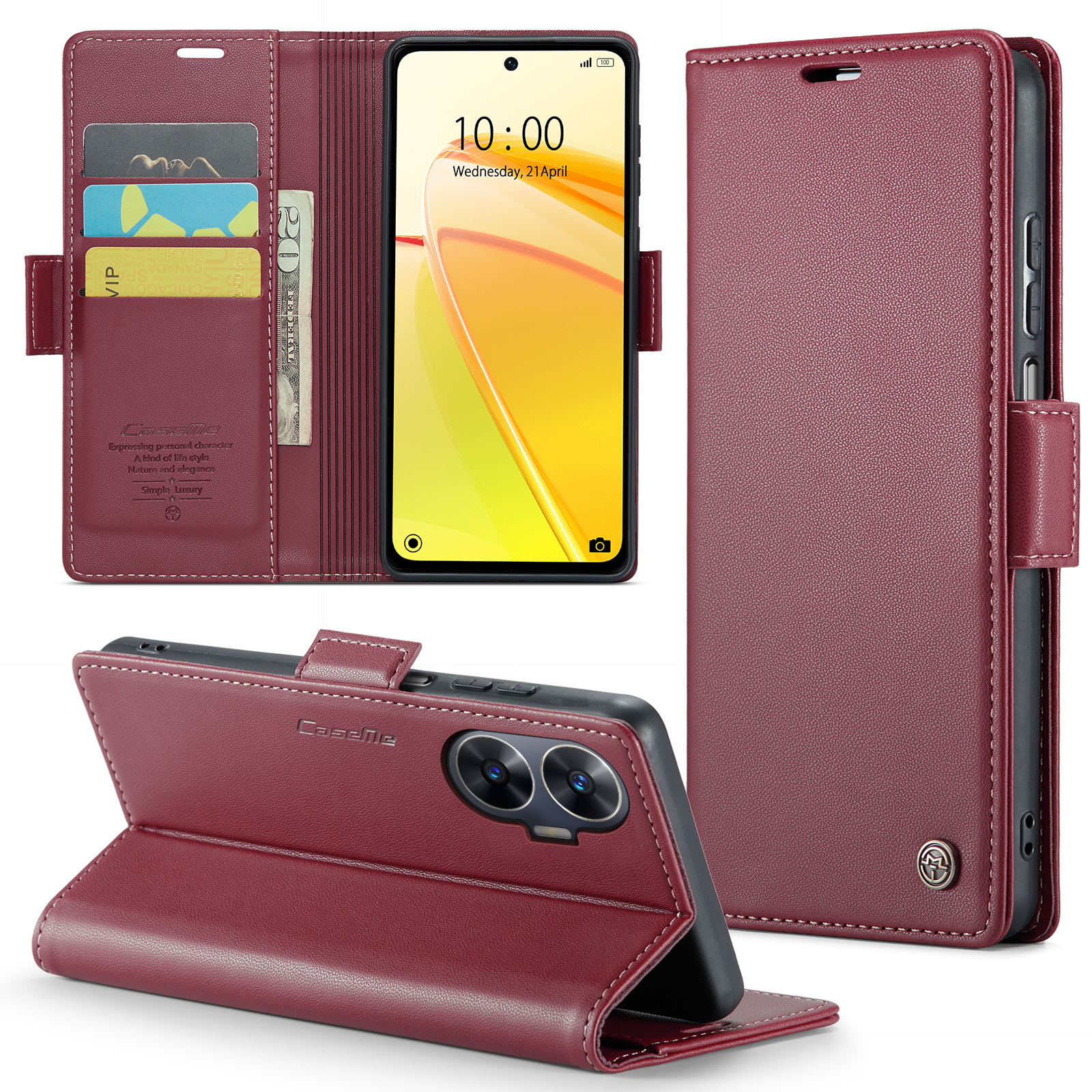 Caseme 023-serie RFID Blocking Ledertasche Für Realme C55, Brieftaschenstand Anti-drop-telefonabdeckung - Rot, Realme C55
Caseme 023-serie RFID Blocking Ledertasche Für Realme C55, Brieftaschenstand Anti-drop-telefonabdeckung - Rot, Realme C55