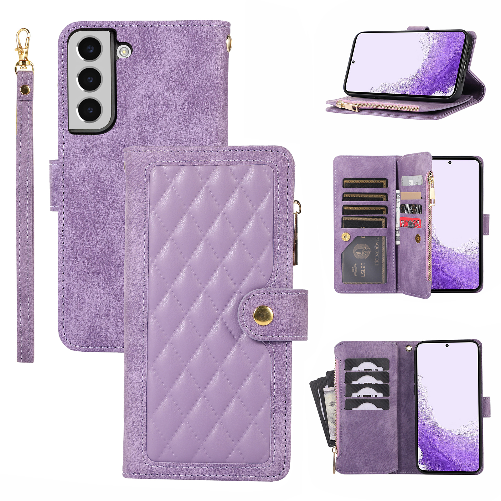 Für Samsung Galaxy S22+ 5G Reißverschluss Pocket Phone Leder Hülle Mehrere Kartensteckplätze Rhombusabdeckung - Lila, Galaxy S22+ 5G
Für Samsung Galaxy S22+ 5G Reißverschluss Pocket Phone Leder Hülle Mehrere Kartensteckplätze Rhombusabdeckung - Lila, Galaxy S22+ 5G