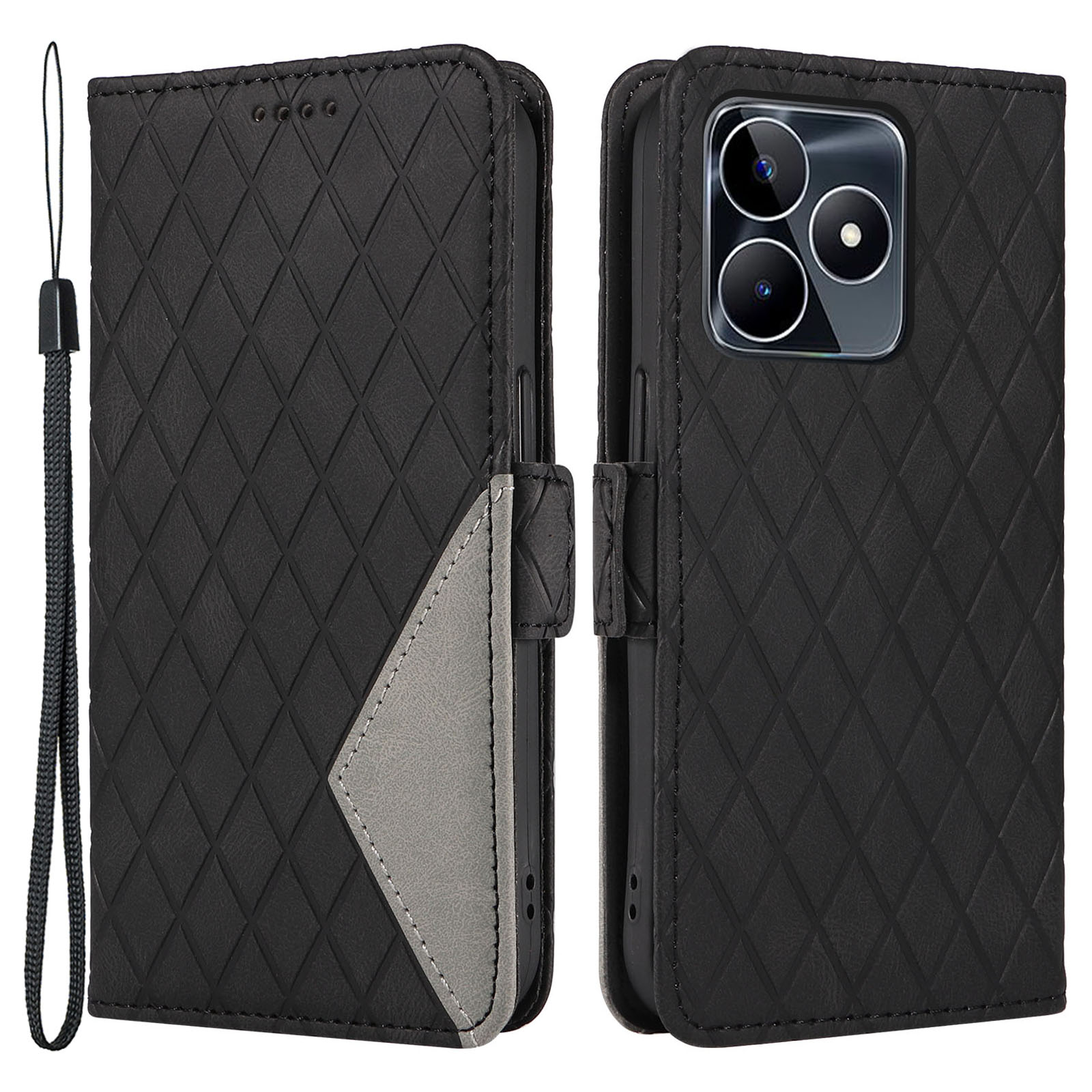 Spleißen Ledertasche Für Realme C53 4g, Rhombus -geprägter Ständer Flip Wallet -telefonabdeckung - Schwarz, Realme C53 (Global)
Spleißen Ledertasche Für Realme C53 4g, Rhombus -geprägter Ständer Flip Wallet -telefonabdeckung - Schwarz, Realme C53 (Global)