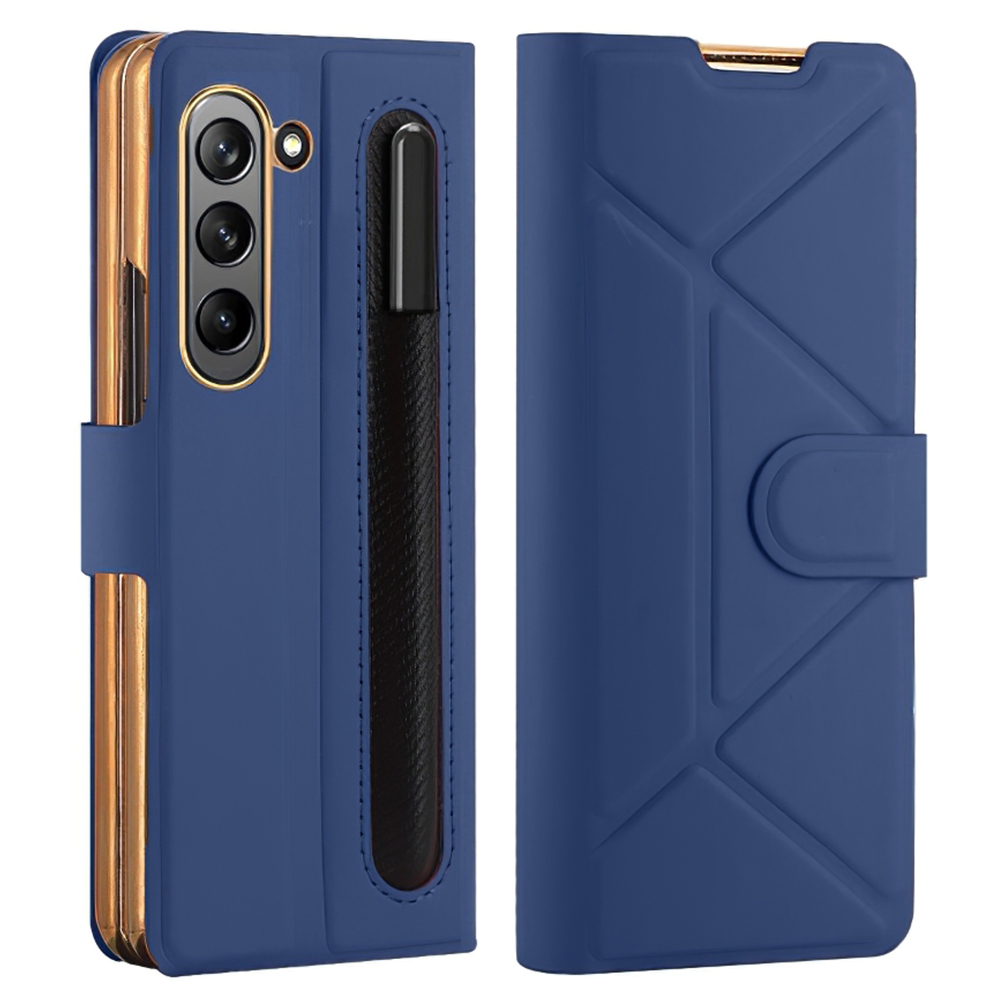 Für Samsung Galaxy Z Fold5 5G Schockdet Zur Handhülle Pen -slot PU+PC -standabdeckung Mit Temperamentvollem Glasfilm - Blau, Galaxy Z Fold5 5G 
Für Samsung Galaxy Z Fold5 5G Schockdet Zur Handhülle Pen -slot PU+PC -standabdeckung Mit Temperamentvollem Glasfilm - Blau, Galaxy Z Fold5 5G