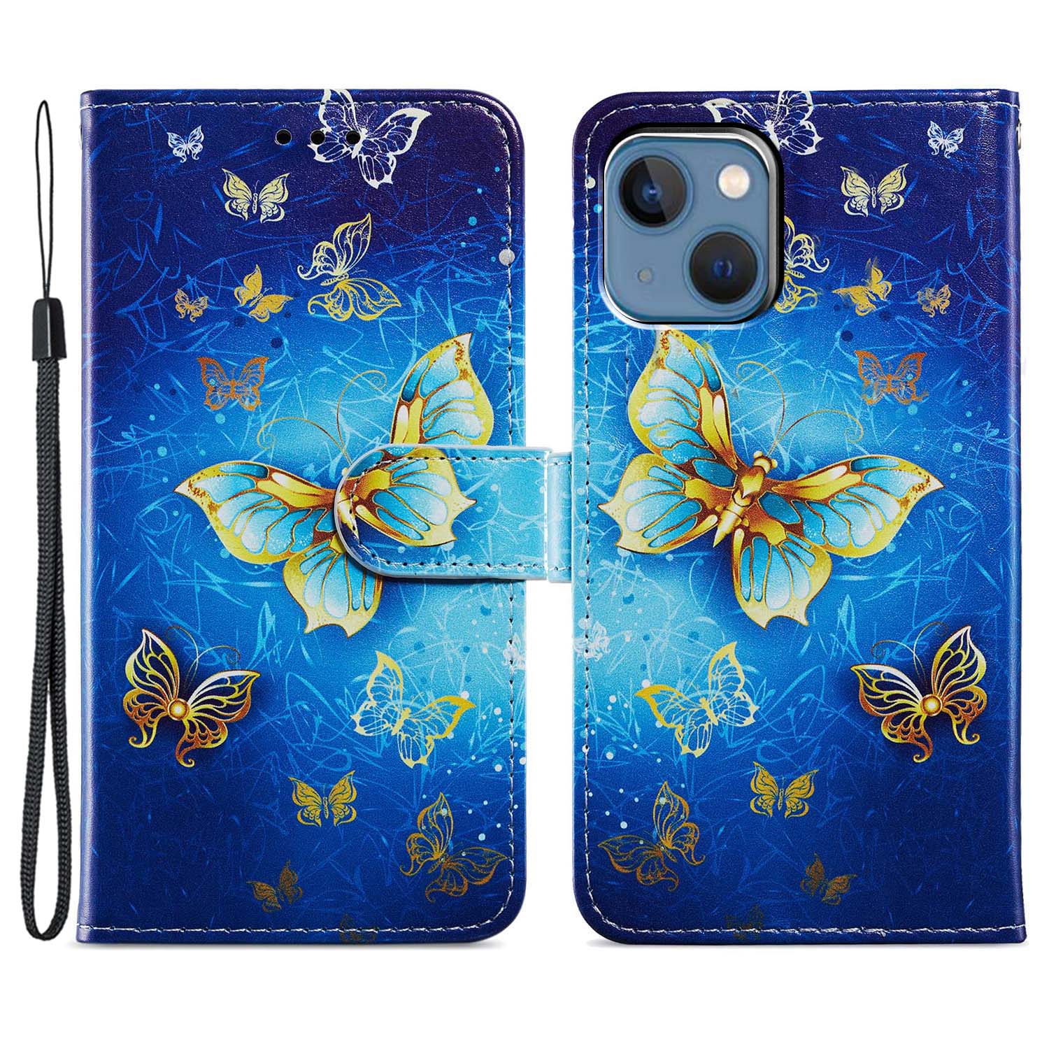 Für Iphone 15 PU Leder Flip Cover Wallet Ständer Muster Druckphase Mit Riemen - Goldener Schmetterling, iPhone 15
Für Iphone 15 PU Leder Flip Cover Wallet Ständer Muster Druckphase Mit Riemen - Goldener Schmetterling, iPhone 15