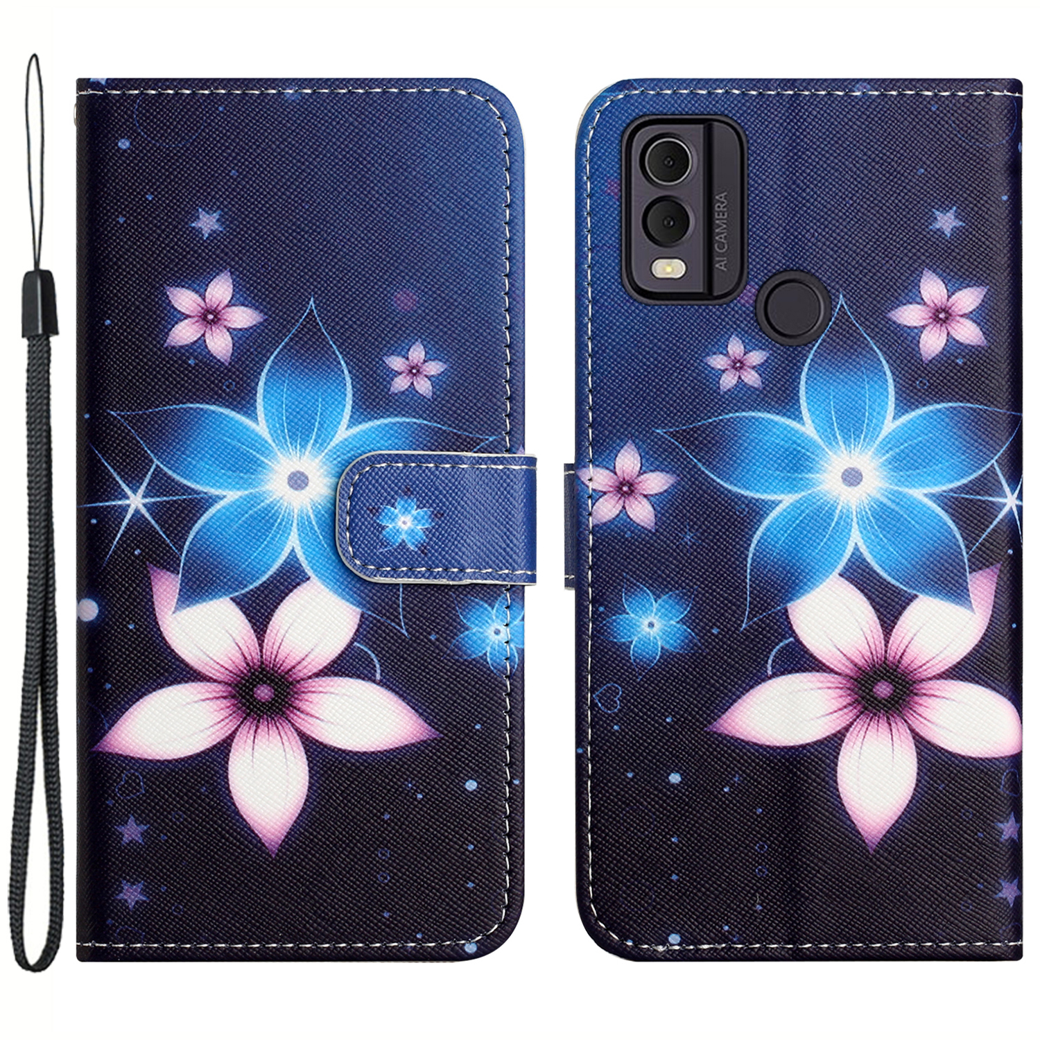 Für Nokia C32 / C22 PU Leder Brieftasche Telefonhülle 3D Muster Druck Telefonständer Cover - Blaue Blume, Nokia C32
Für Nokia C32 / C22 PU Leder Brieftasche Telefonhülle 3D Muster Druck Telefonständer Cover - Blaue Blume, Nokia C32