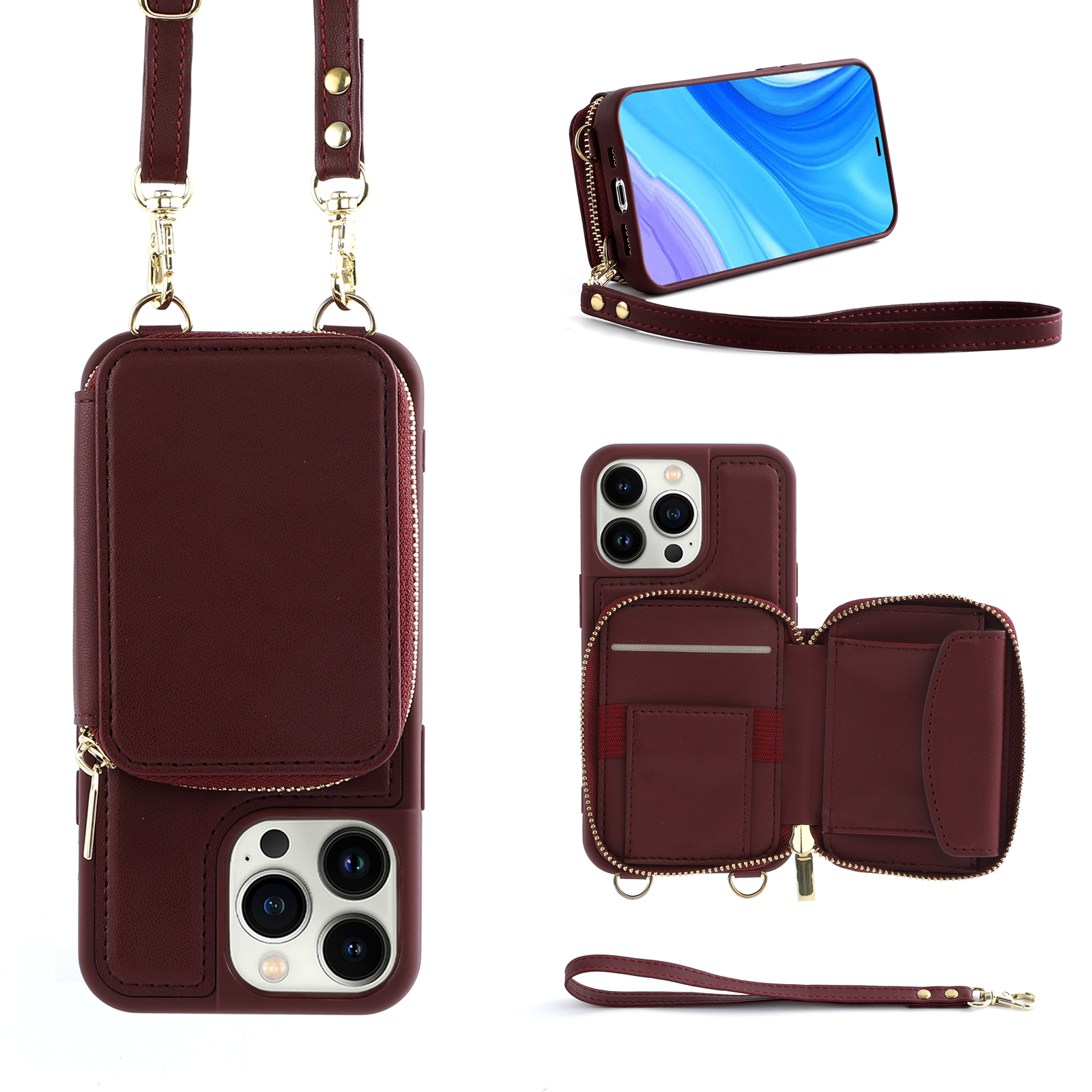Für Das Iphone 13 Pro Max Reißverschluss Brieftasche Phone Hülle RFID Blockierende Leder + TPU -telefon -kickstand Cover - Weinrot, iPhone 13 Pro Max
Für Das Iphone 13 Pro Max Reißverschluss Brieftasche Phone Hülle RFID Blockierende Leder + TPU -telefon -kickstand Cover - Weinrot, iPhone 13 Pro Max