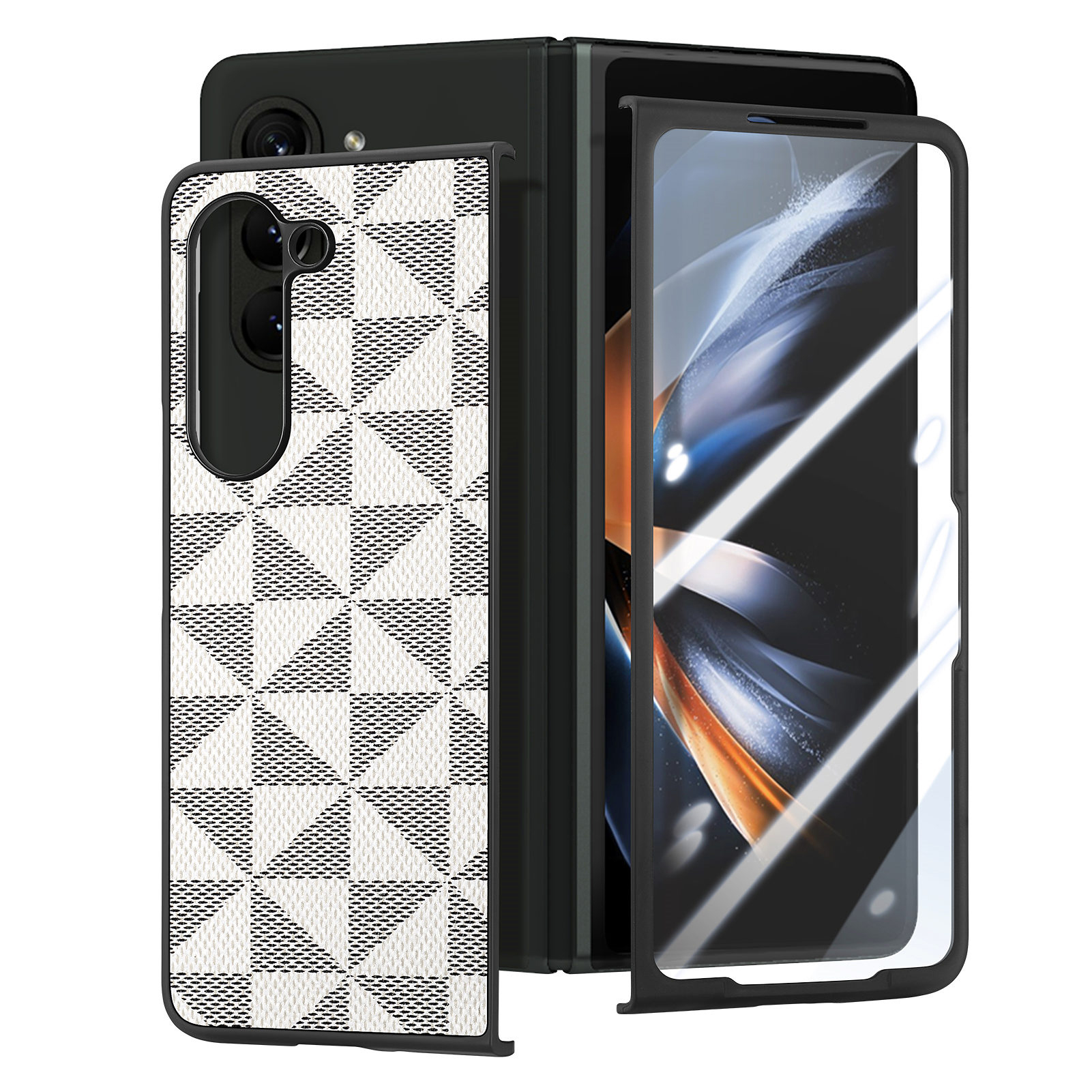 Für Samsung Galaxy Z Fold5 5G PU Leder + PC Phone Hülle Triangle Spleißmusterabdeckung Mit Temperamentvollem Glasfilm - Weiss, Galaxy Z Fold5 5G
Für Samsung Galaxy Z Fold5 5G PU Leder + PC Phone Hülle Triangle Spleißmusterabdeckung Mit Temperamentvollem Glasfilm - Weiss, Galaxy Z Fold5 5G