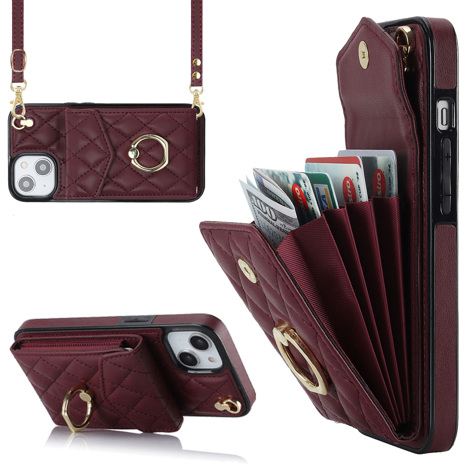 Für Das Iphone 15 Rfid-blockierung Telefonhülle Mehrere Kartensteckplätze Ring Kickstand PU Leder+tpu Fall-proof Cover - Weinrot, iPhone 15
Für Das Iphone 15 Rfid-blockierung Telefonhülle Mehrere Kartensteckplätze Ring Kickstand PU Leder+tpu Fall-proof Cover - Weinrot, iPhone 15