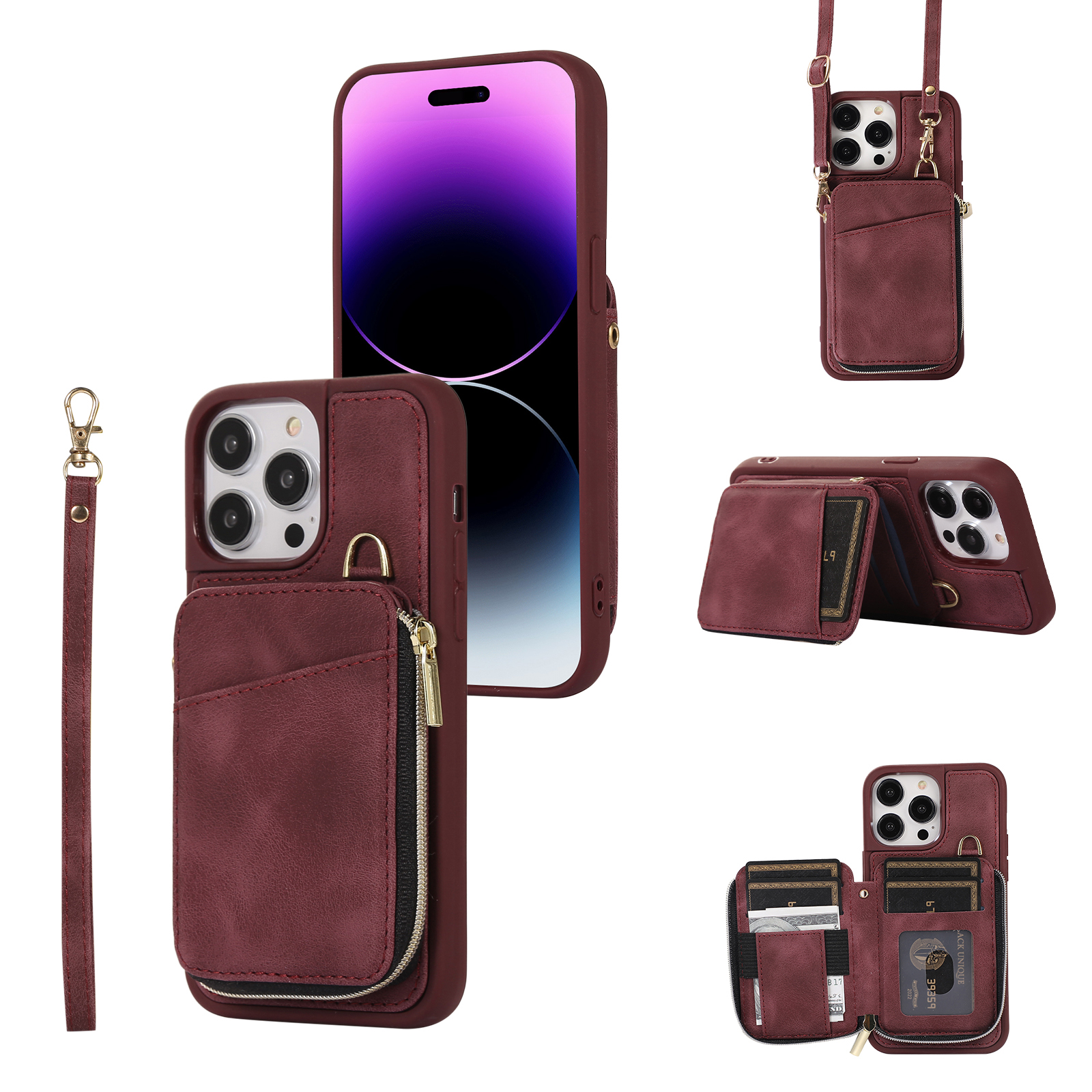 Für Das Iphone 15 Pro Max Reißverschluss Brieftasche Telefon Cover Kickstand PU Leder Beschichtete TPU -hülle - Weinrot, iPhone 15 Pro Max
Für Das Iphone 15 Pro Max Reißverschluss Brieftasche Telefon Cover Kickstand PU Leder Beschichtete TPU -hülle - Weinrot, iPhone 15 Pro Max