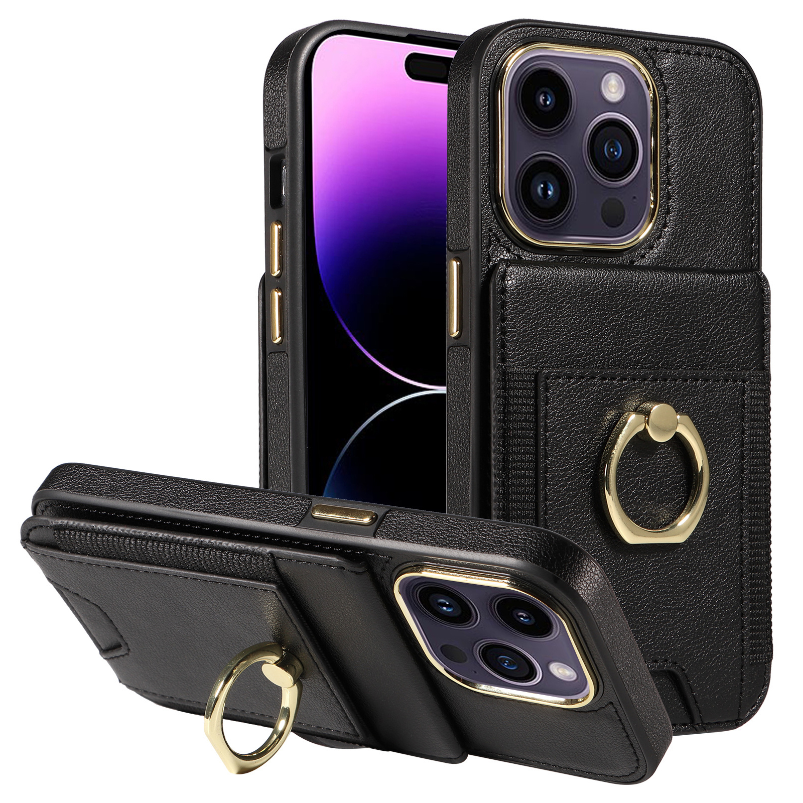 Für Iphone 15 Pro PU Leder+tpu -karten -slots Hülle Ring Kickstand RFID Blocking Telefonabdeckung - Schwarz, iPhone 15 Pro
Für Iphone 15 Pro PU Leder+tpu -karten -slots Hülle Ring Kickstand RFID Blocking Telefonabdeckung - Schwarz, iPhone 15 Pro