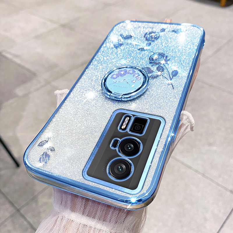 Für Xiaomi Poco F5 Pro 5G / Redmi K60 5G / K60 Pro 5G Ring Kickstand Glitter Handy Hülle Blumenmuster TPU -abdeckung - Blau, Xiaomi Redmi K60 5G 
Für Xiaomi Poco F5 Pro 5G / Redmi K60 5G / K60 Pro 5G Ring Kickstand Glitter Handy Hülle Blumenmuster TPU -abdeckung - Blau, Xiaomi Redmi K60 5G