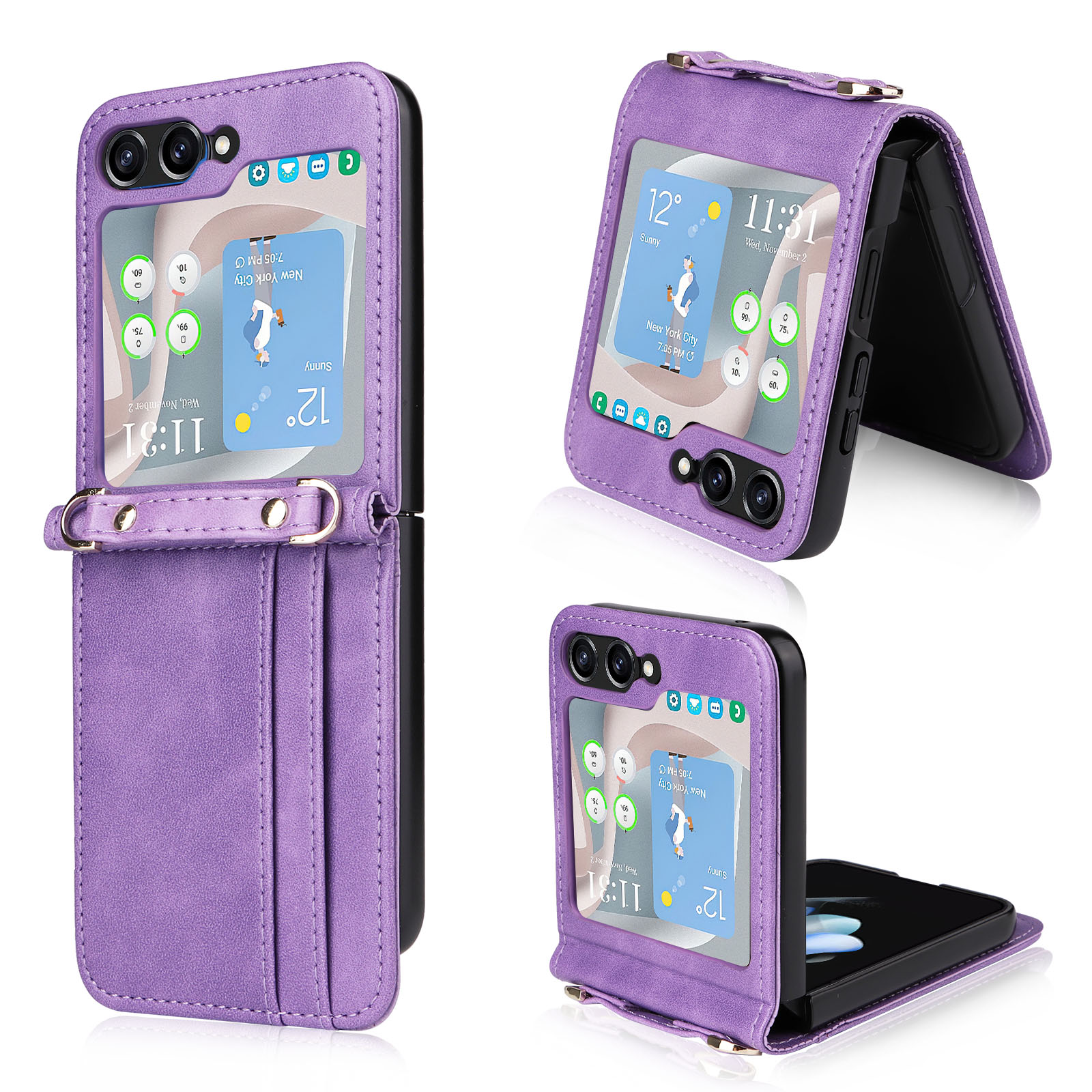 Für Samsung Galaxy Z Flip5 5G PU Lederkartenhalter Hülle Einteilige Design-schockdelefonabdeckung Mit Lanyard - Lila, Galaxy Z Flip5 5G
Für Samsung Galaxy Z Flip5 5G PU Lederkartenhalter Hülle Einteilige Design-schockdelefonabdeckung Mit Lanyard - Lila, Galaxy Z Flip5 5G