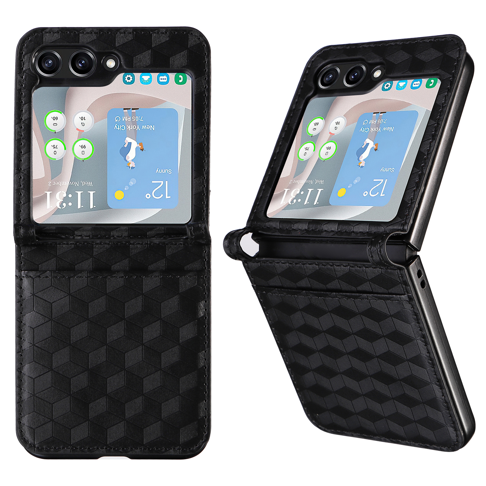 Für Samsung Galaxy Z Flip5 5G Kartenschlitz Telefonhülle Einteilige Design PU Leder + PC Rhombus Eingeprägter Abdeckung - Schwarz, Galaxy Z Flip5 5G
Für Samsung Galaxy Z Flip5 5G Kartenschlitz Telefonhülle Einteilige Design PU Leder + PC Rhombus Eingeprägter Abdeckung - Schwarz, Galaxy Z Flip5 5G