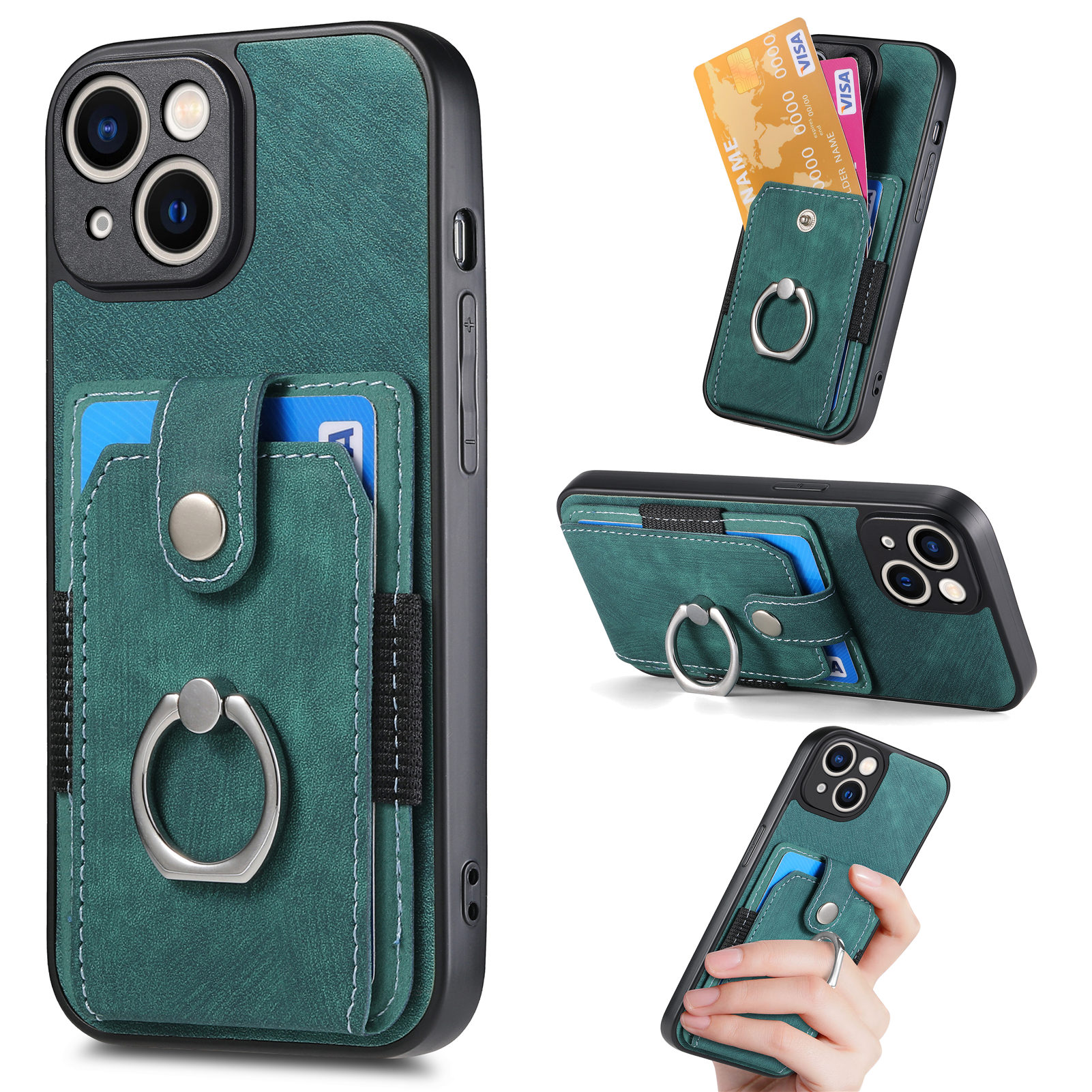Ring -kickstand -telefonhülle Für Iphone 15 PU -leder -pc+tpu -kartenschlitzabdeckung - Grün, iPhone 15
Ring -kickstand -telefonhülle Für Iphone 15 PU -leder -pc+tpu -kartenschlitzabdeckung - Grün, iPhone 15