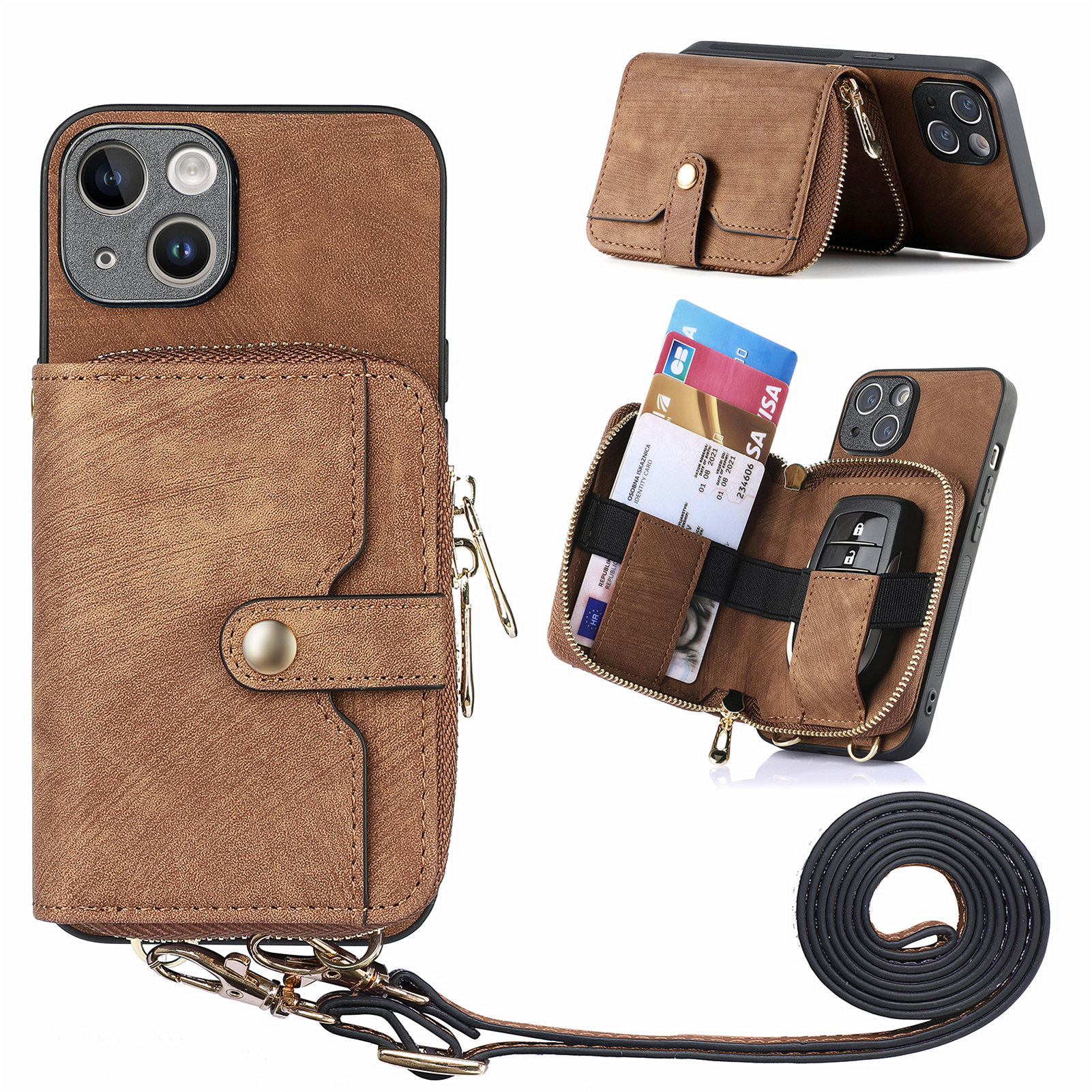 Zipper -brieftaschen -telefonabdeckung Für Iphone 15 Plus, Mit Leder Beschichtete PC+TPU -kickständer Mit Lanyard - Braun, iPhone 15 Plus
Zipper -brieftaschen -telefonabdeckung Für Iphone 15 Plus, Mit Leder Beschichtete PC+TPU -kickständer Mit Lanyard - Braun, iPhone 15 Plus