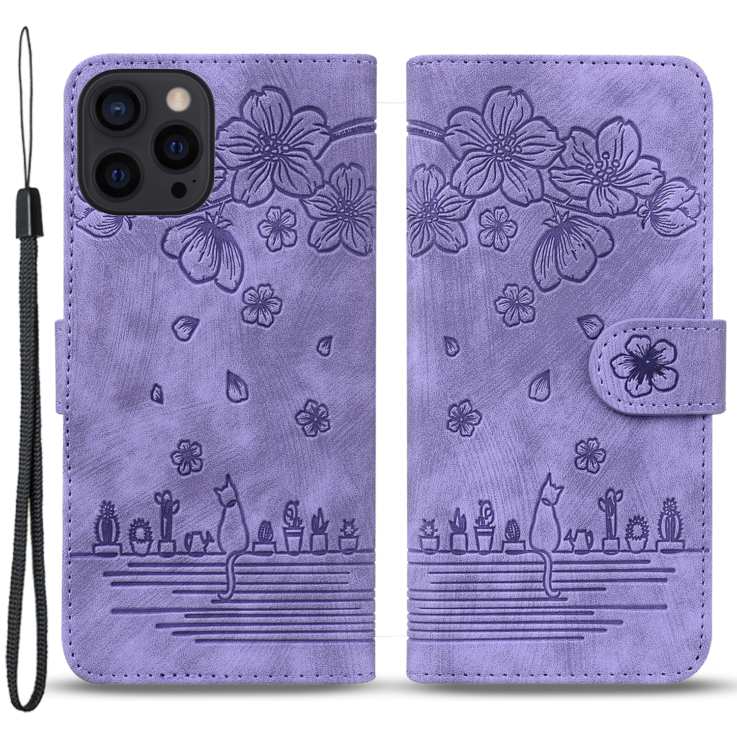 Lederhülle Für Iphone 15 Pro, Eingeprägte Blumenkatze Handy Brieftaschenständer Mit Riemen - Lila, iPhone 15 Pro
Lederhülle Für Iphone 15 Pro, Eingeprägte Blumenkatze Handy Brieftaschenständer Mit Riemen - Lila, iPhone 15 Pro